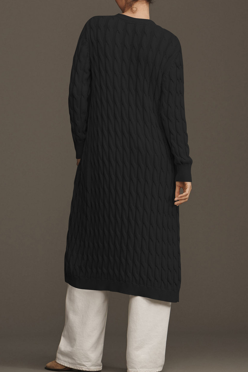 Cakulo Women's Long Cable Knit Front-Open Cardigan Sweater Coat