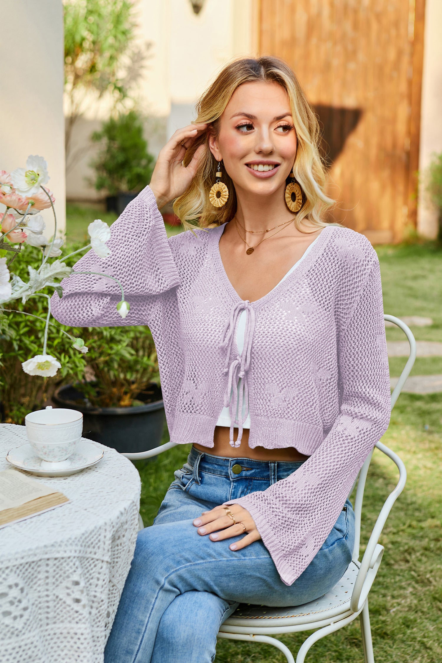 Cakulo Women's Bohemian Crocheted Knit Crop Top