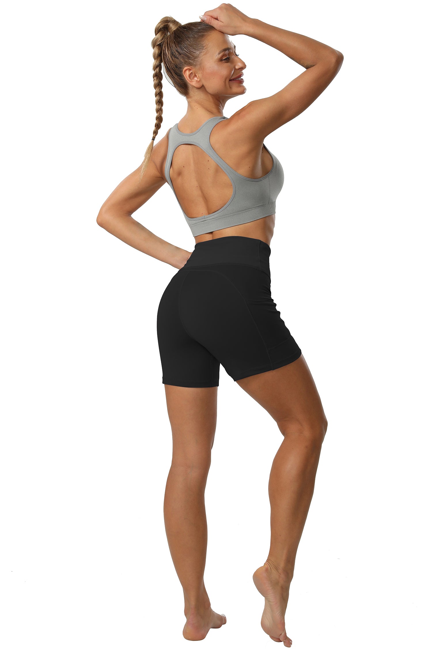 Cakulo Women's High Waist Workout Shorts Breathable Dolphin Split Elastic Lounge Yoga Shorts