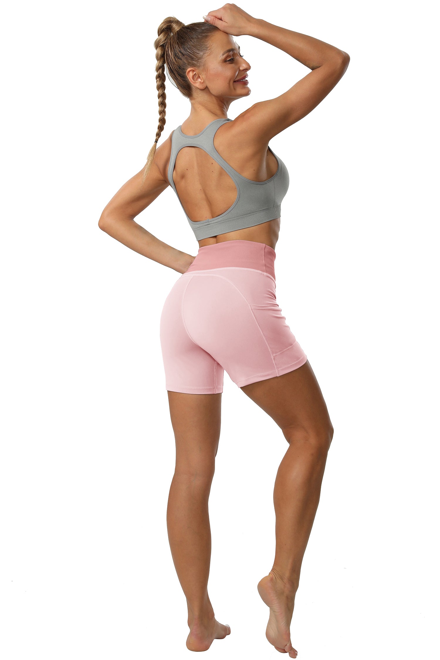 Cakulo Women's High Waist Workout Shorts Breathable Dolphin Split Elastic Lounge Yoga Shorts