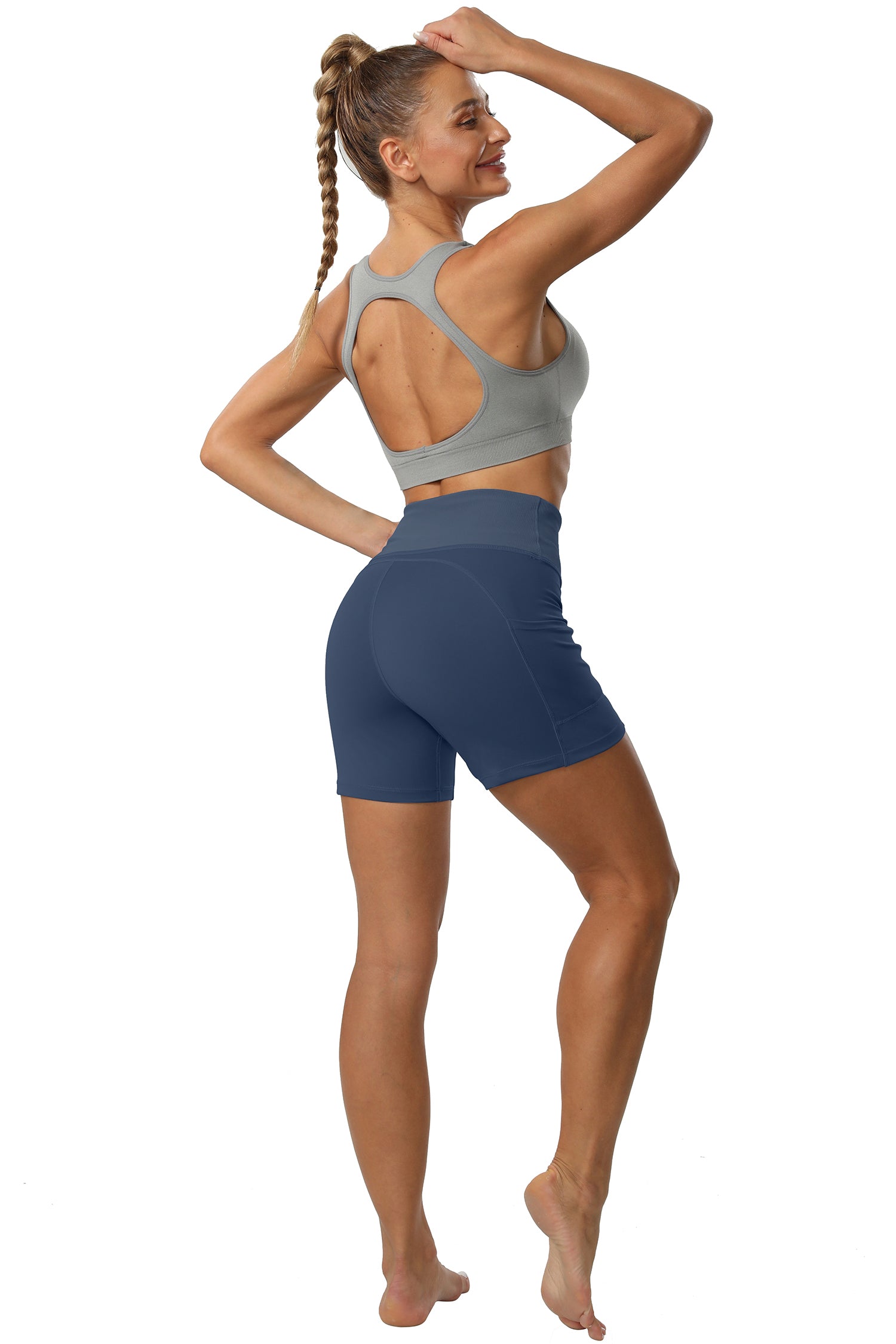 Cakulo Women's High Waist Workout Shorts Breathable Dolphin Split Elastic Lounge Yoga Shorts