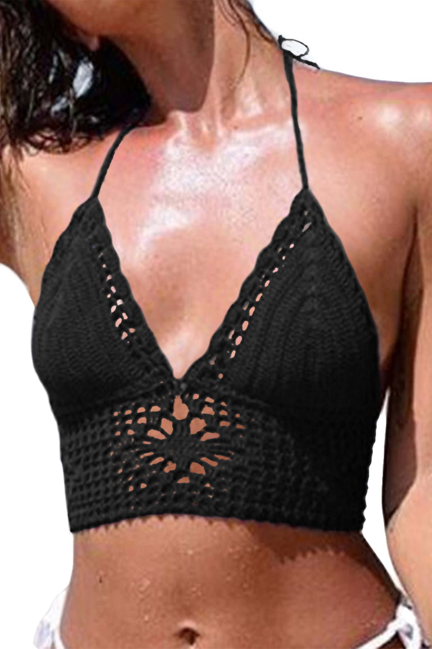 Cakulo Crochet Halter Tops for Women Backless Camisole Knit Bra
