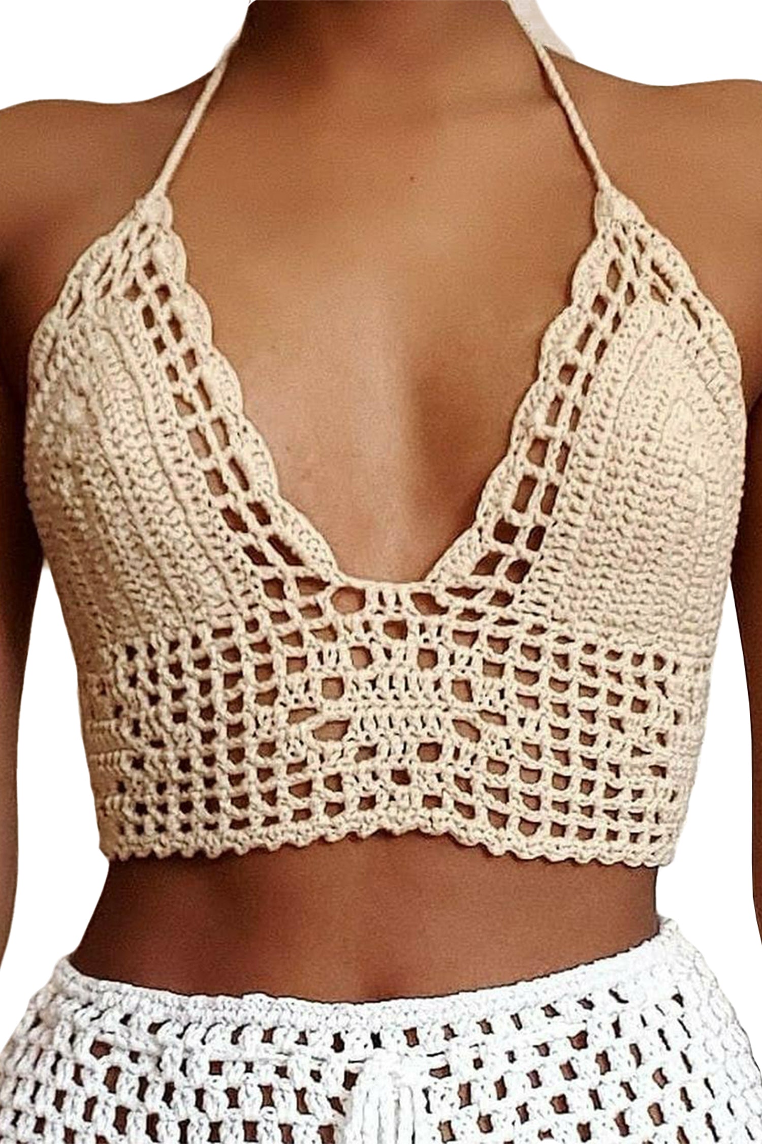 Cakulo Crochet Halter Tops for Women Backless Camisole Knit Bra