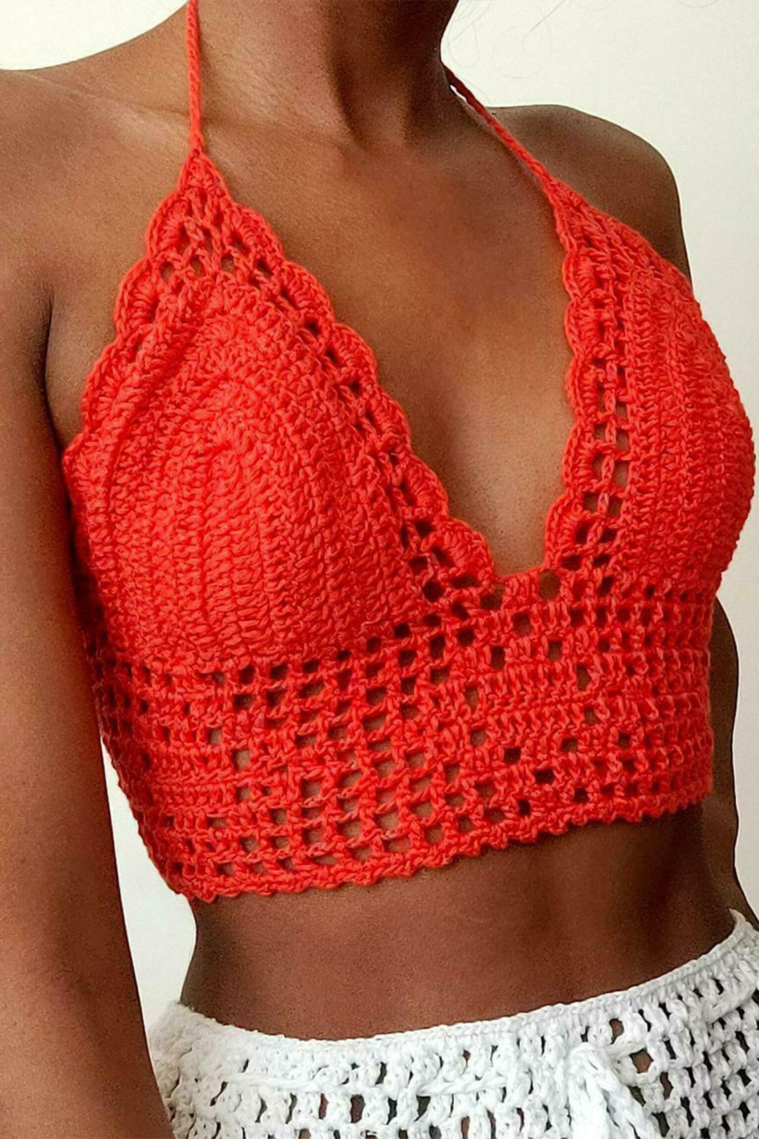 Cakulo Crochet Halter Tops for Women Backless Camisole Knit Bra