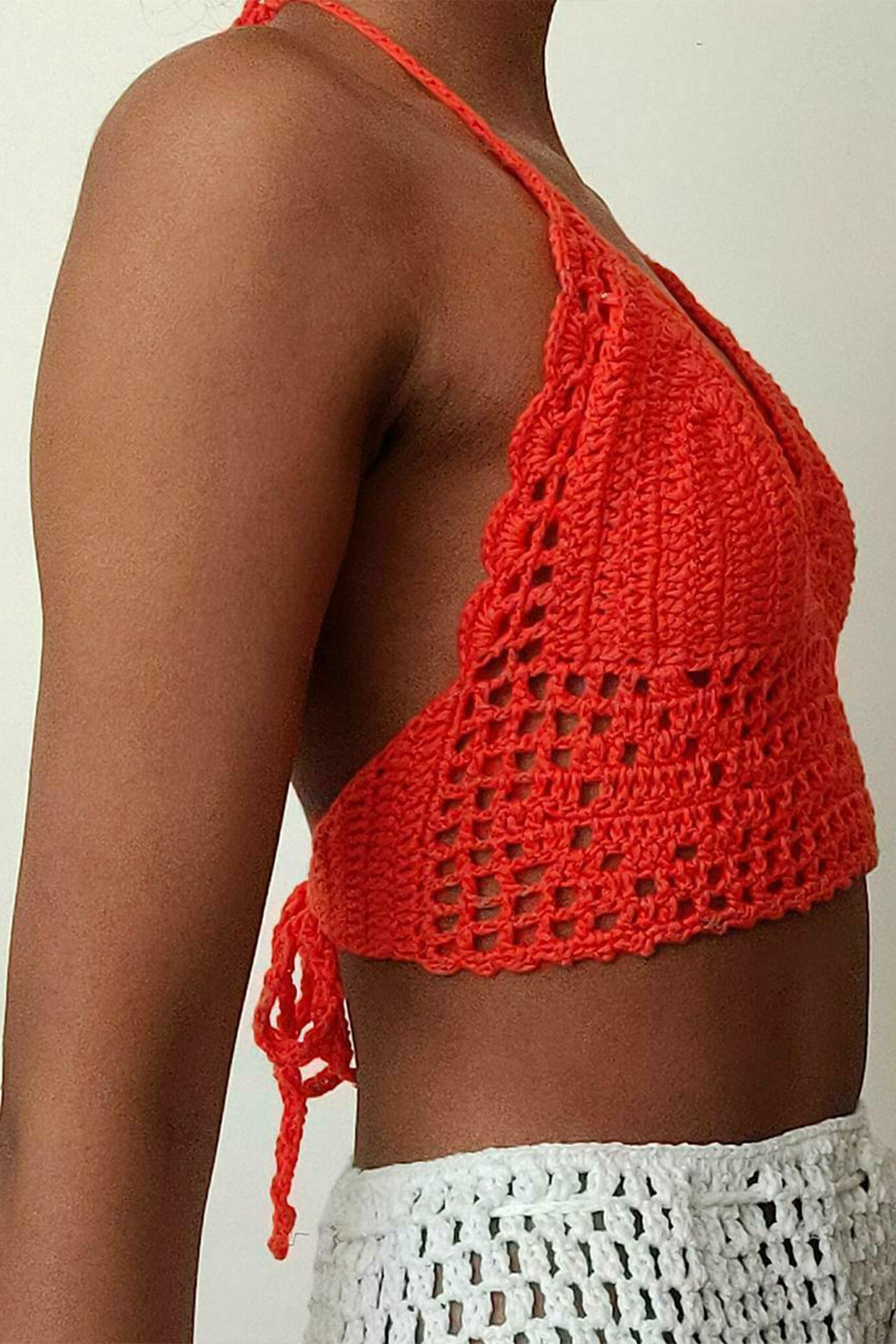 Cakulo Crochet Halter Tops for Women Backless Camisole Knit Bra