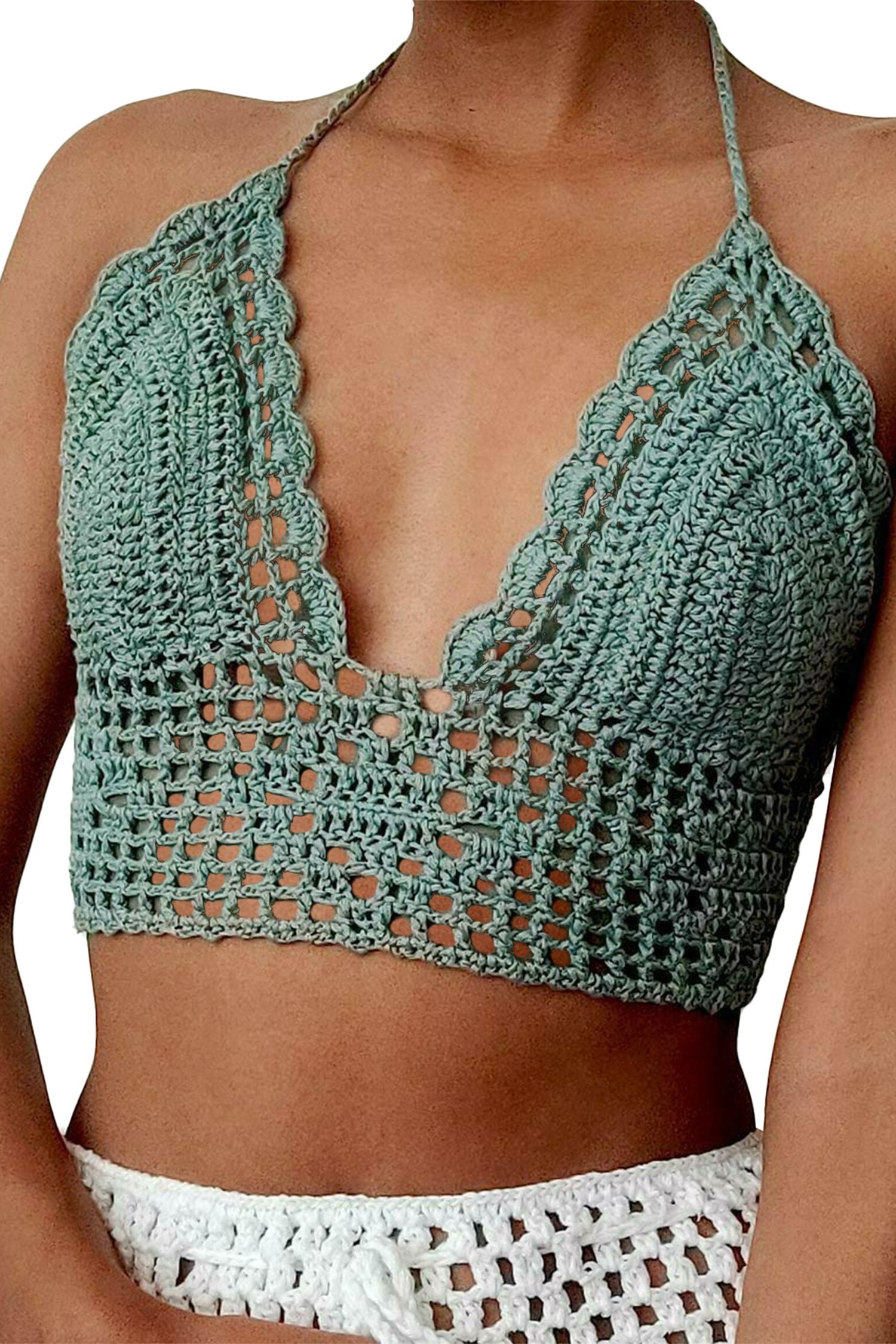 Cakulo Crochet Halter Tops for Women Backless Camisole Knit Bra