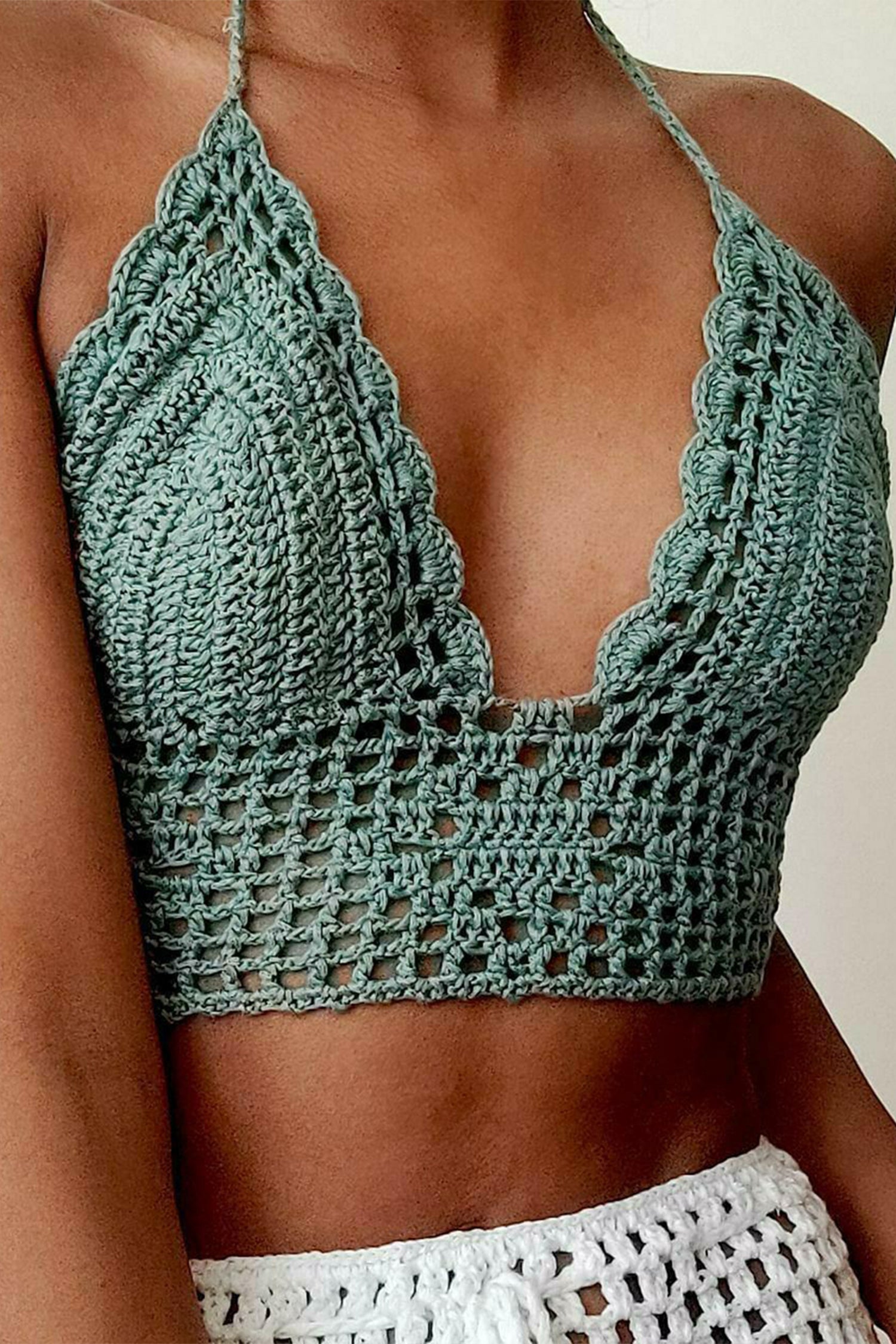 Cakulo Crochet Halter Tops for Women Backless Camisole Knit Bra