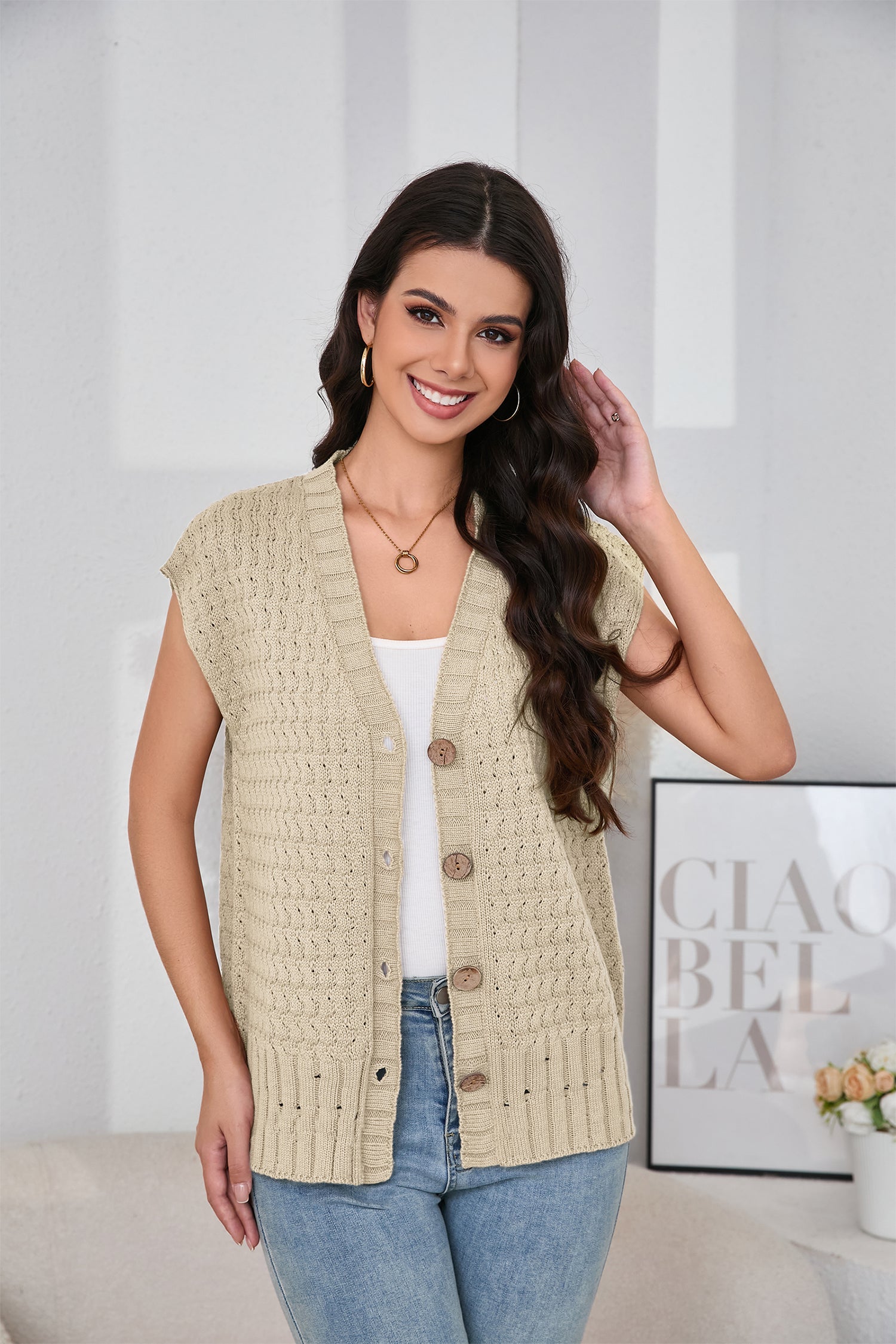 Cakulo Women's 2025 Oversized Sleeveless Cable Knit Summer Sweater Vest