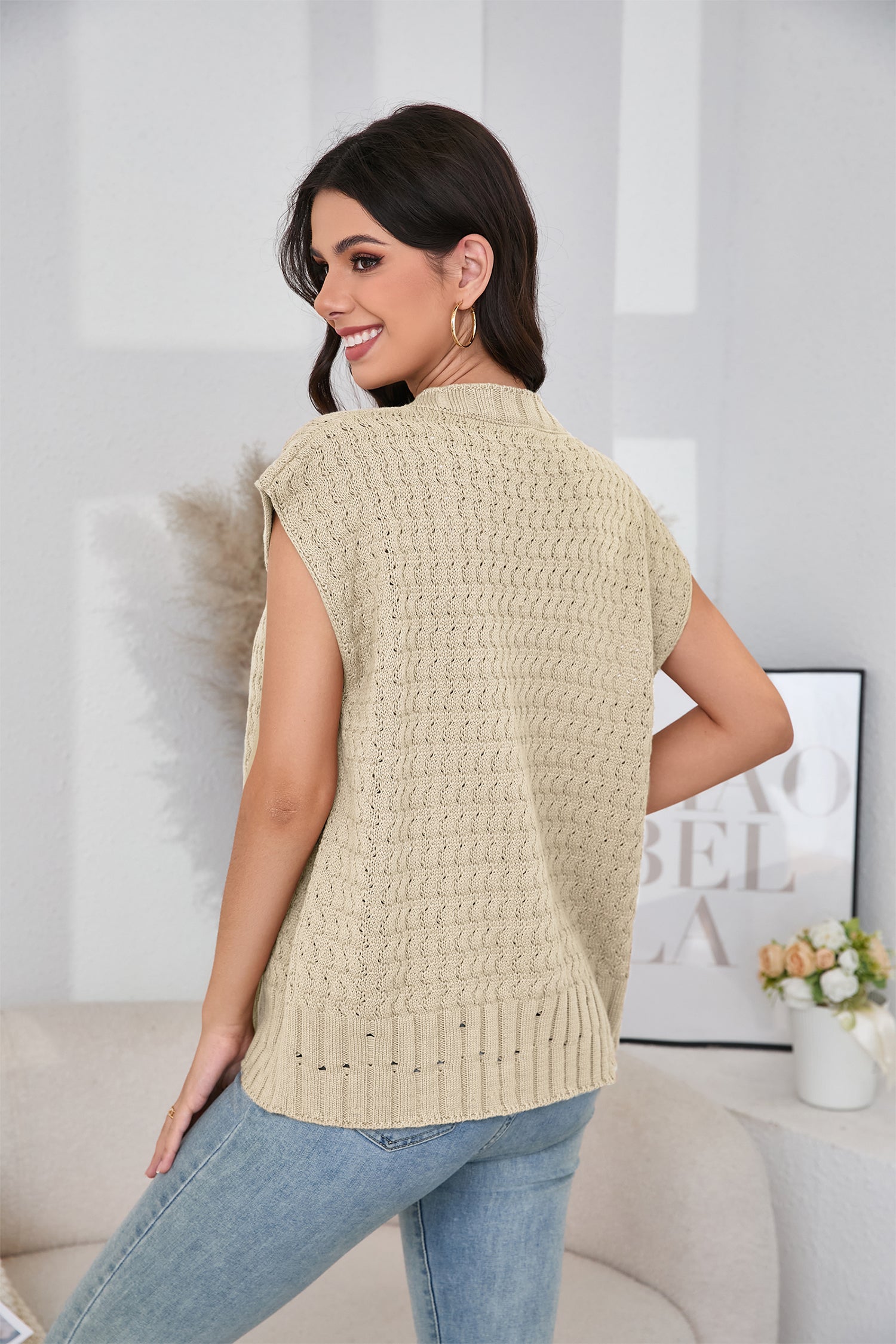 Cakulo Women's 2025 Oversized Sleeveless Cable Knit Summer Sweater Vest