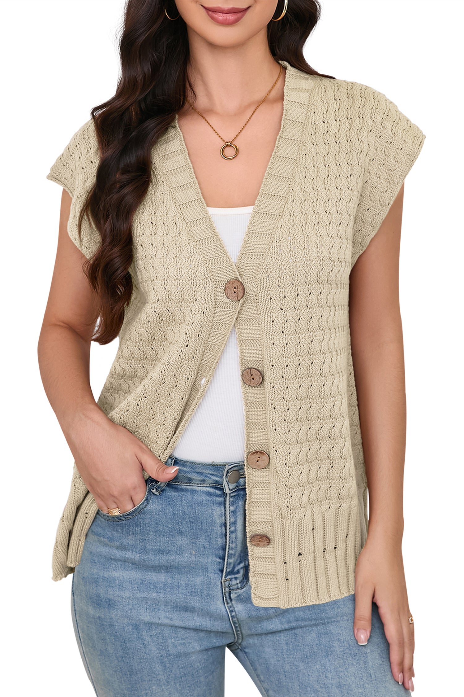 Cakulo Women's 2025 Oversized Sleeveless Cable Knit Summer Sweater Vest
