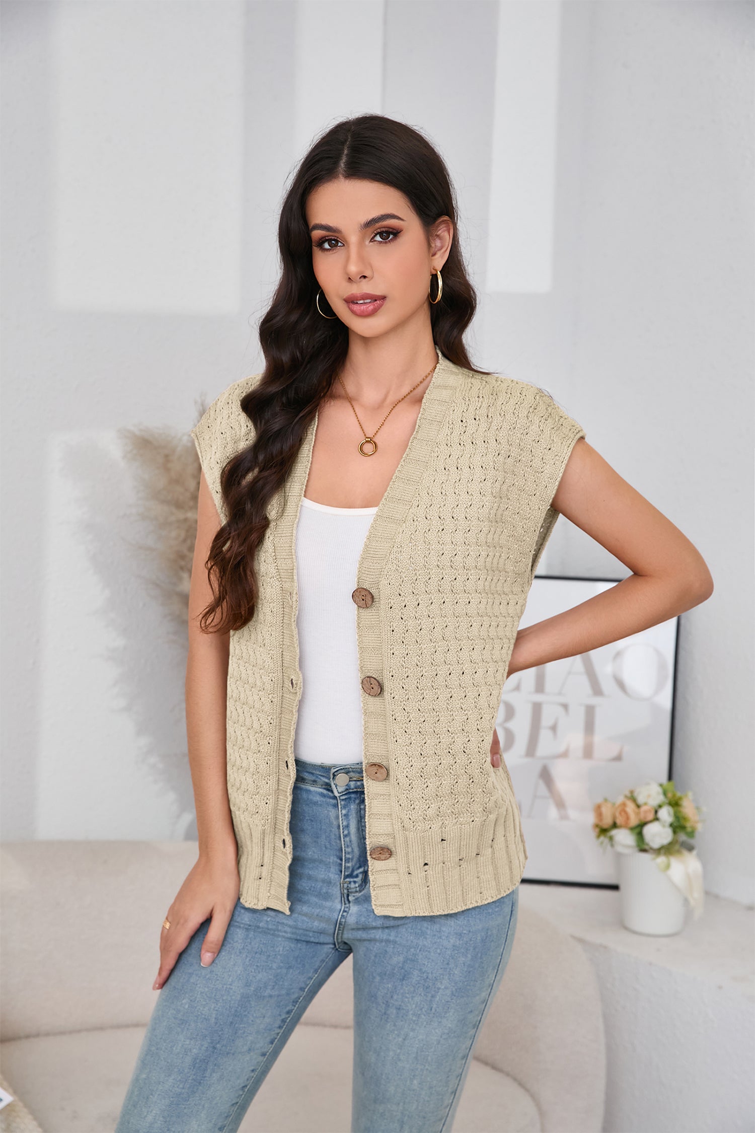 Cakulo Women's 2025 Oversized Sleeveless Cable Knit Summer Sweater Vest