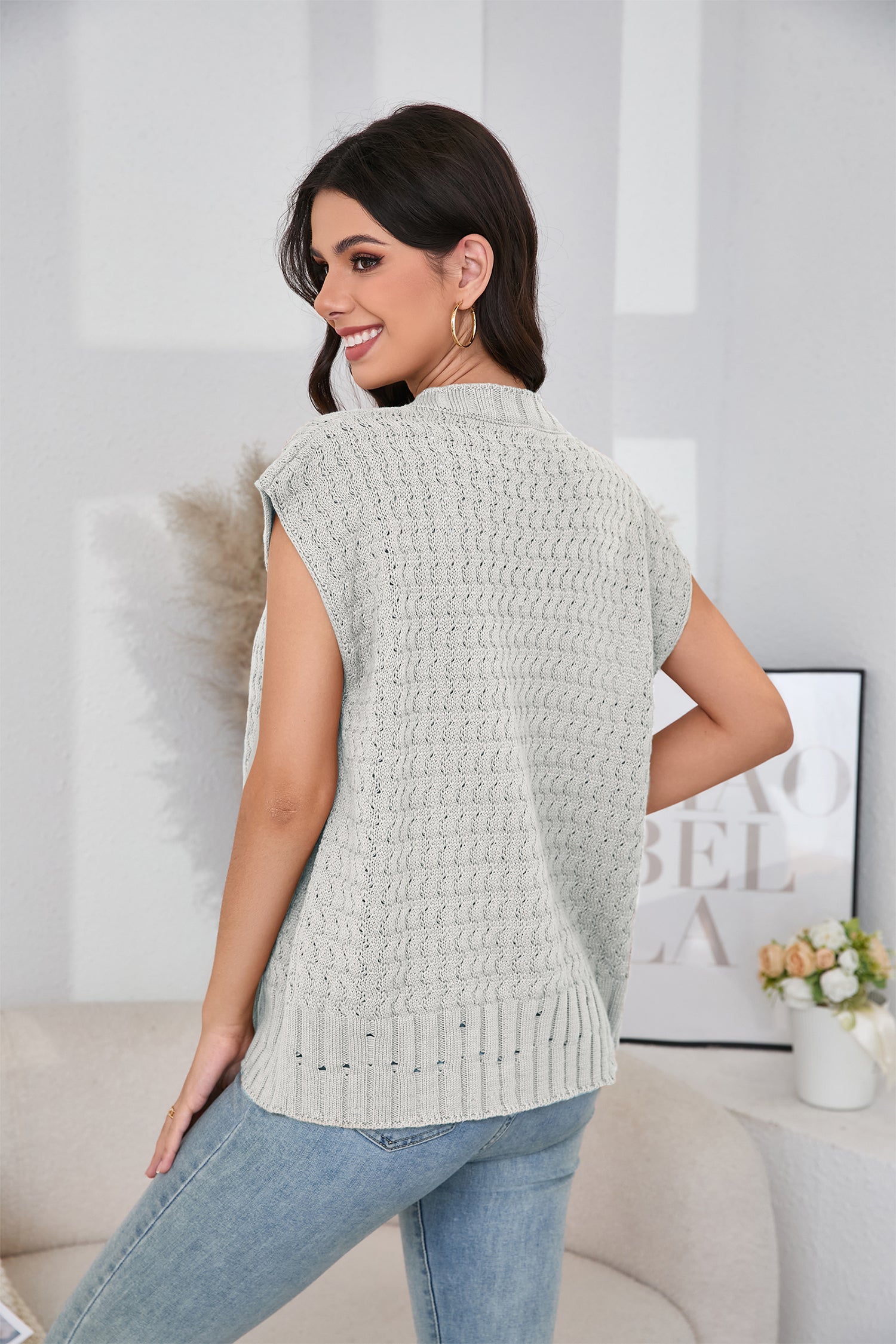 Cakulo Women's 2025 Oversized Sleeveless Cable Knit Summer Sweater Vest