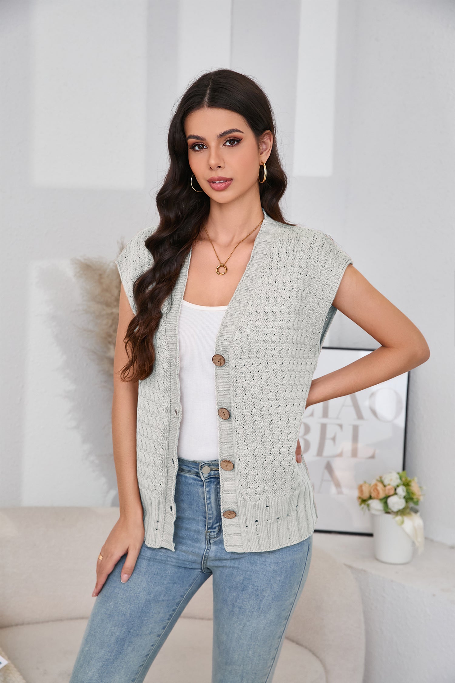 Cakulo Women's 2025 Oversized Sleeveless Cable Knit Summer Sweater Vest