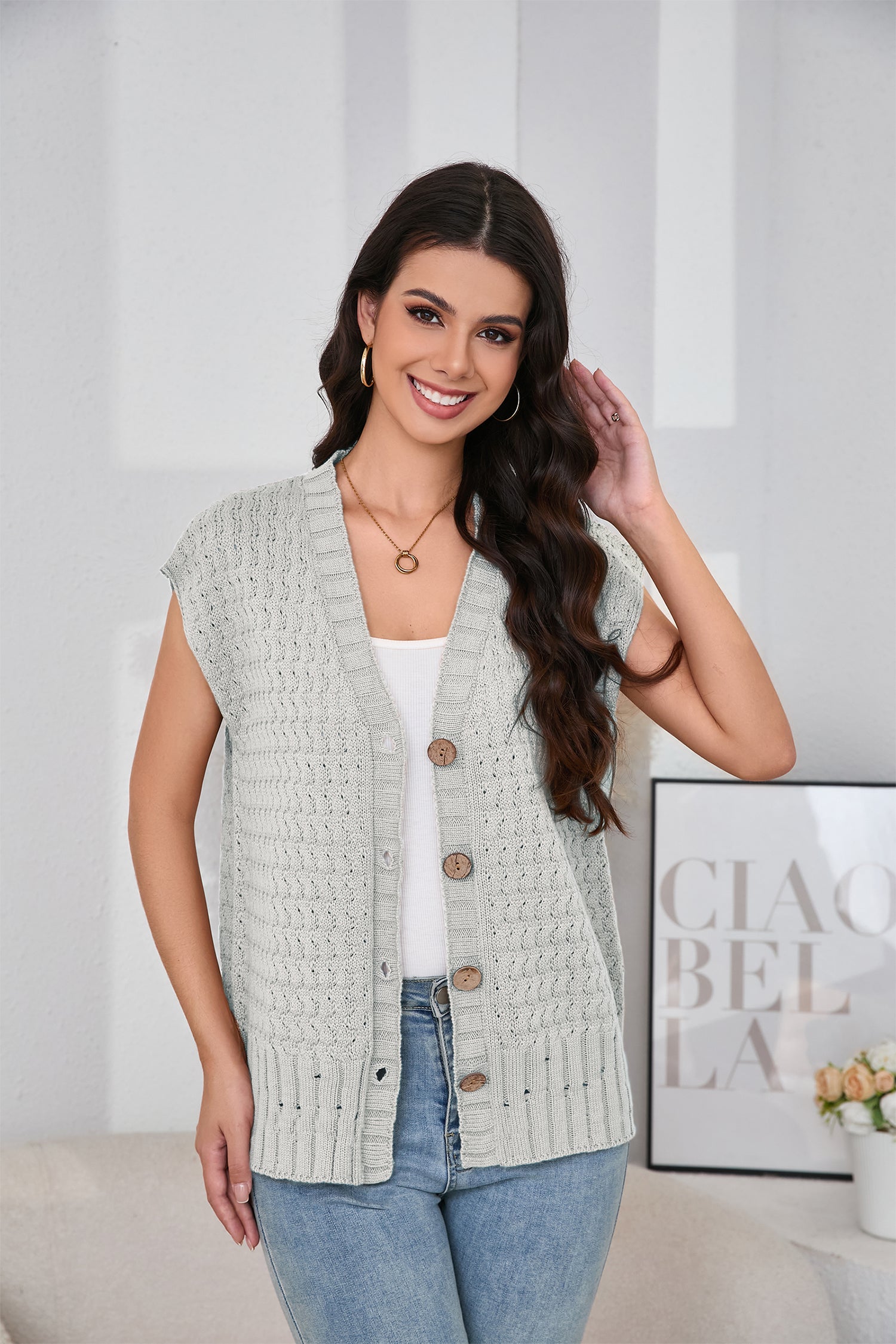 Cakulo Women's 2025 Oversized Sleeveless Cable Knit Summer Sweater Vest