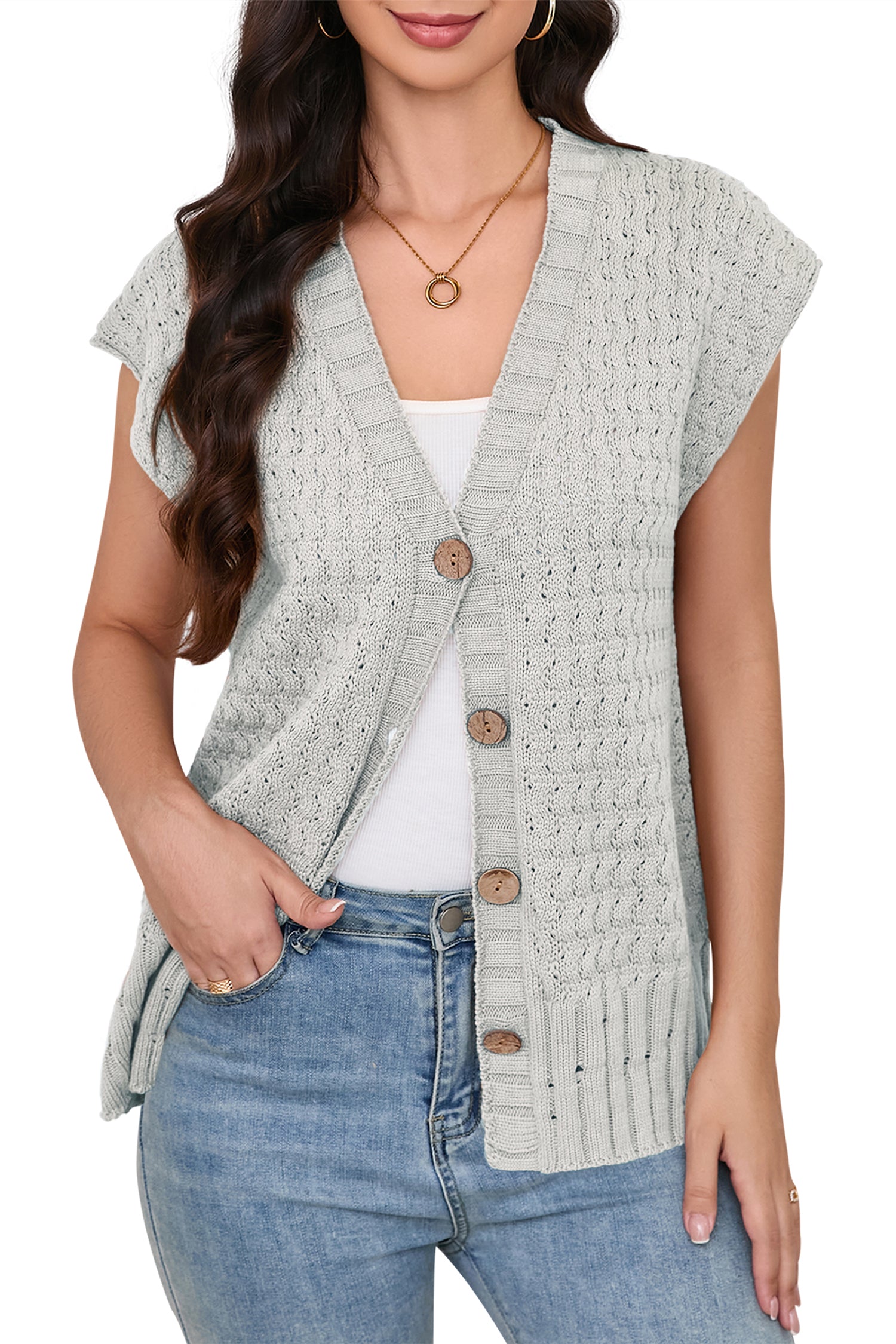 Cakulo Women's 2025 Oversized Sleeveless Cable Knit Summer Sweater Vest