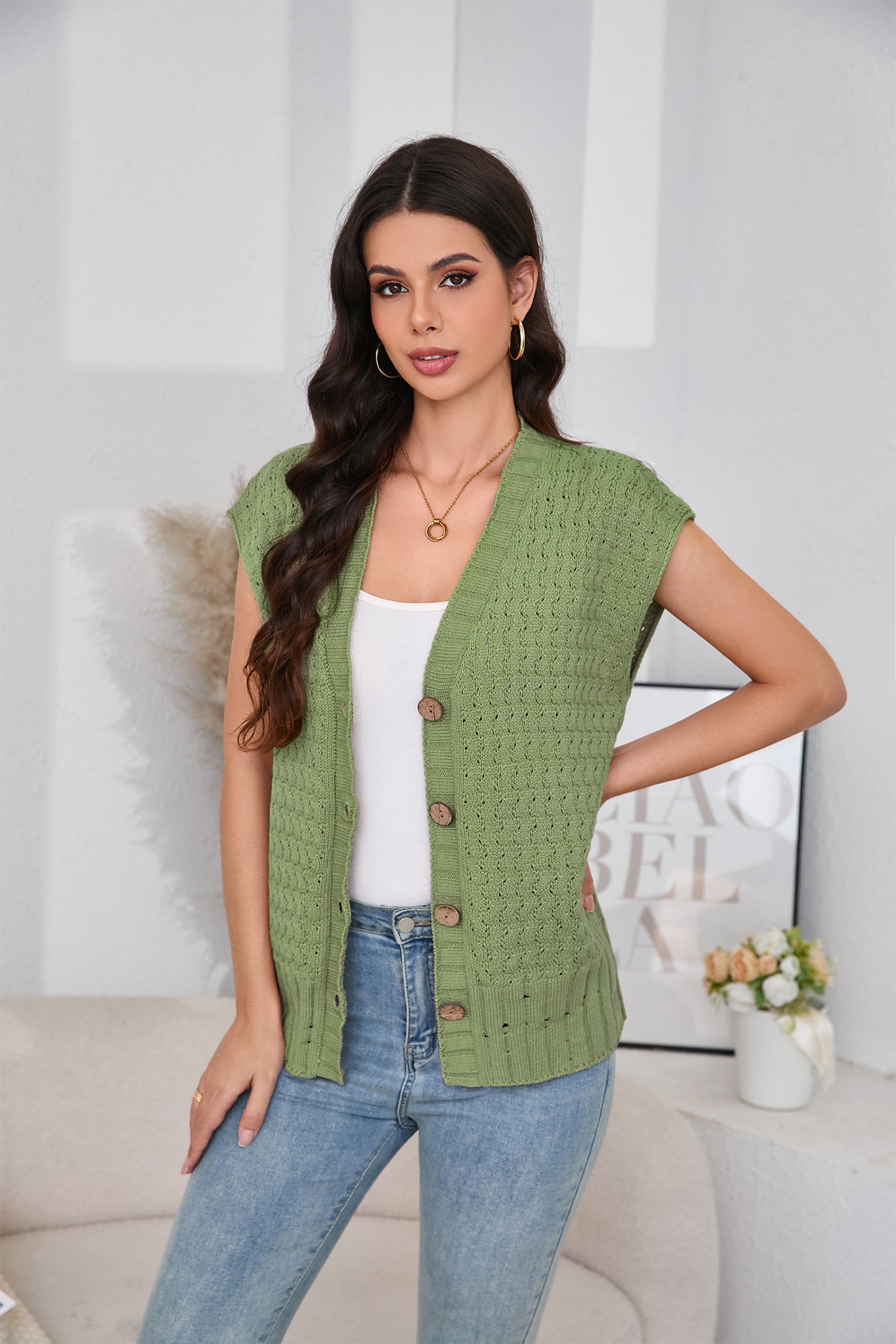 Cakulo Women's 2025 Oversized Sleeveless Cable Knit Summer Sweater Vest