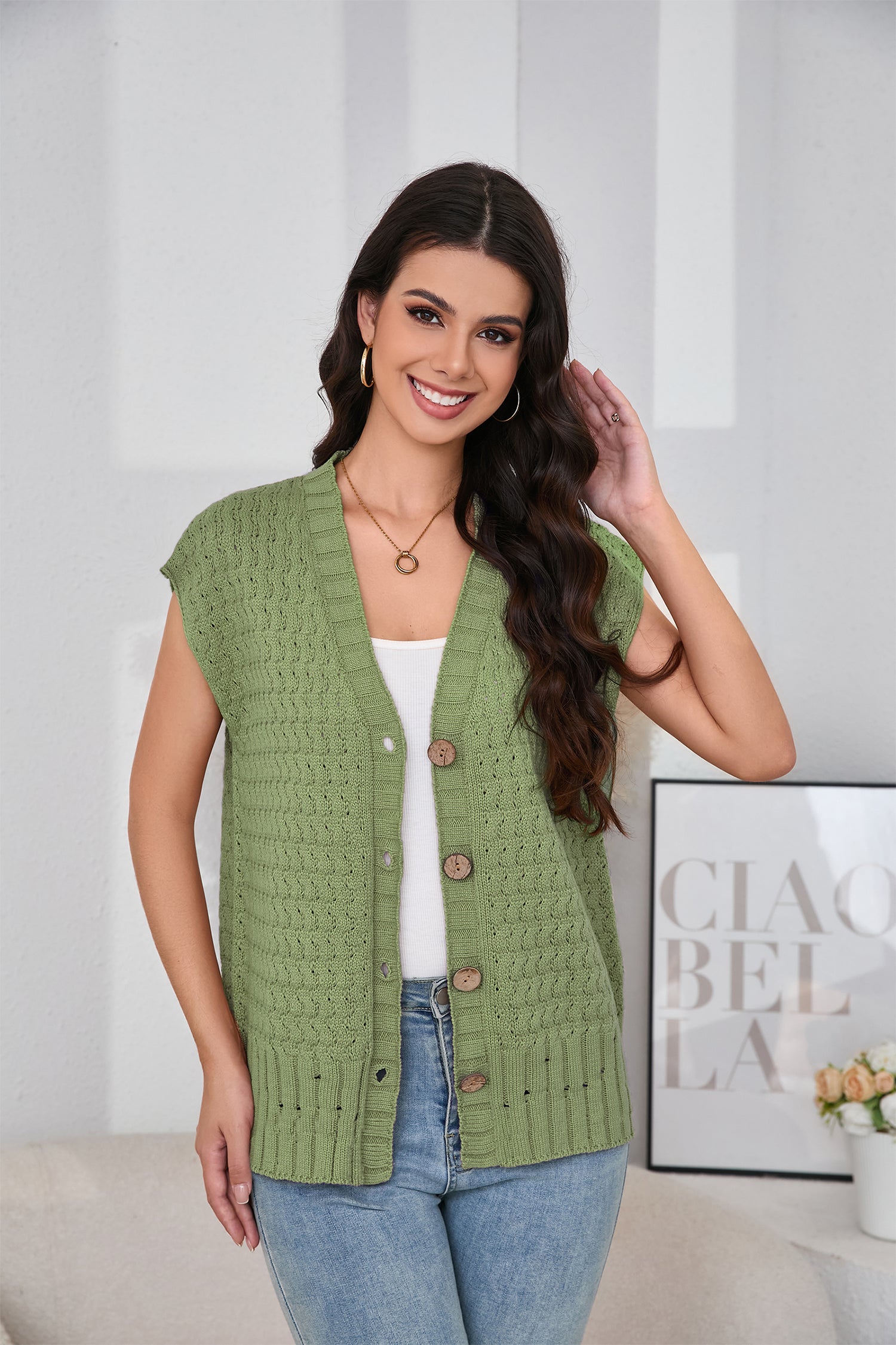 Cakulo Women's 2025 Oversized Sleeveless Cable Knit Summer Sweater Vest