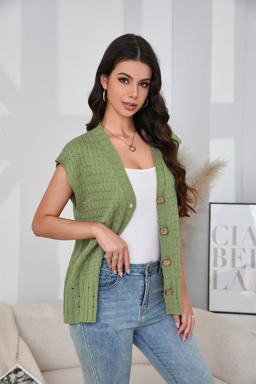 Cakulo Women's 2025 Oversized Sleeveless Cable Knit Summer Sweater Vest