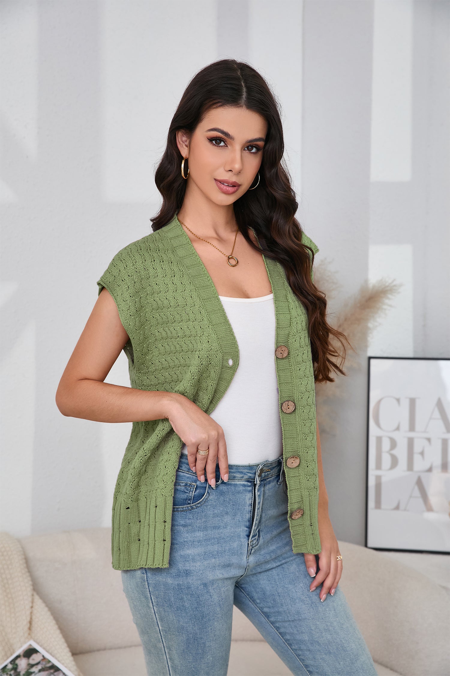 Cakulo Women's 2025 Oversized Sleeveless Cable Knit Summer Sweater Vest