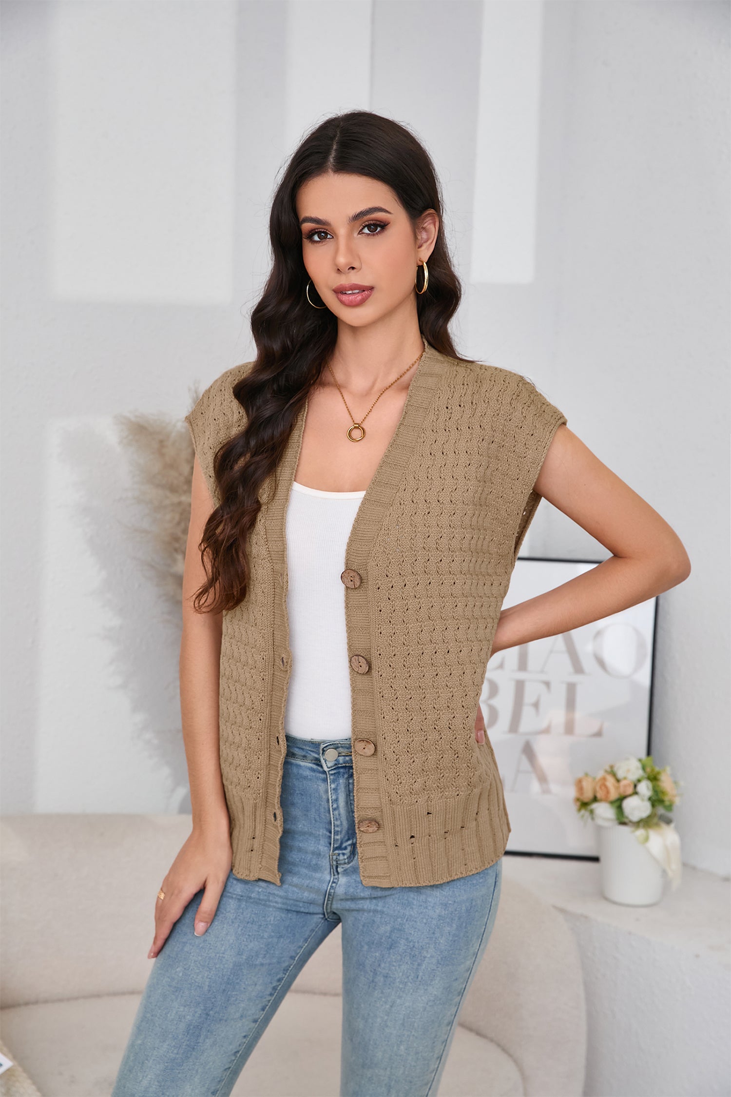Cakulo Women's 2025 Oversized Sleeveless Cable Knit Summer Sweater Vest