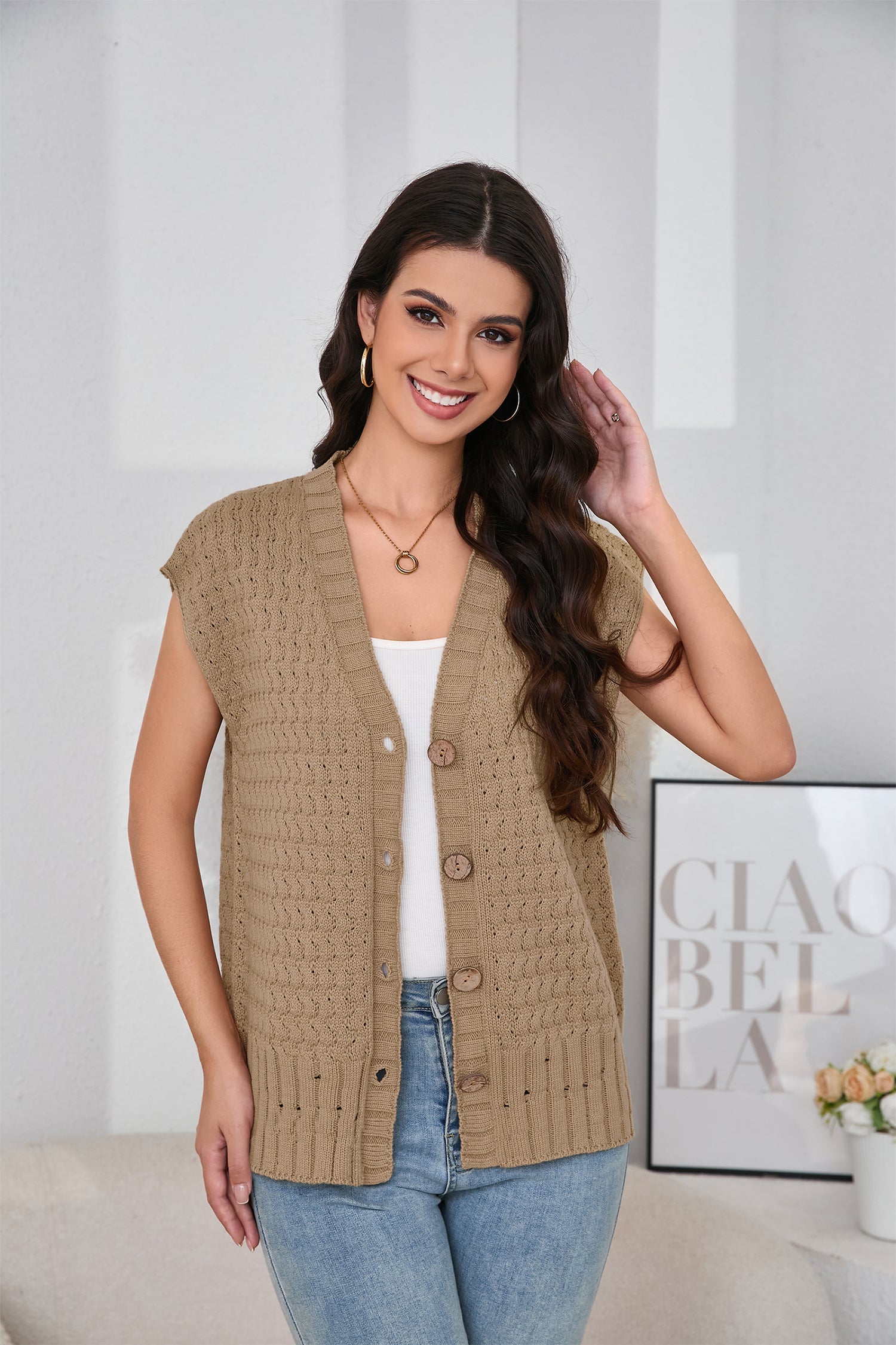 Cakulo Women's 2025 Oversized Sleeveless Cable Knit Summer Sweater Vest