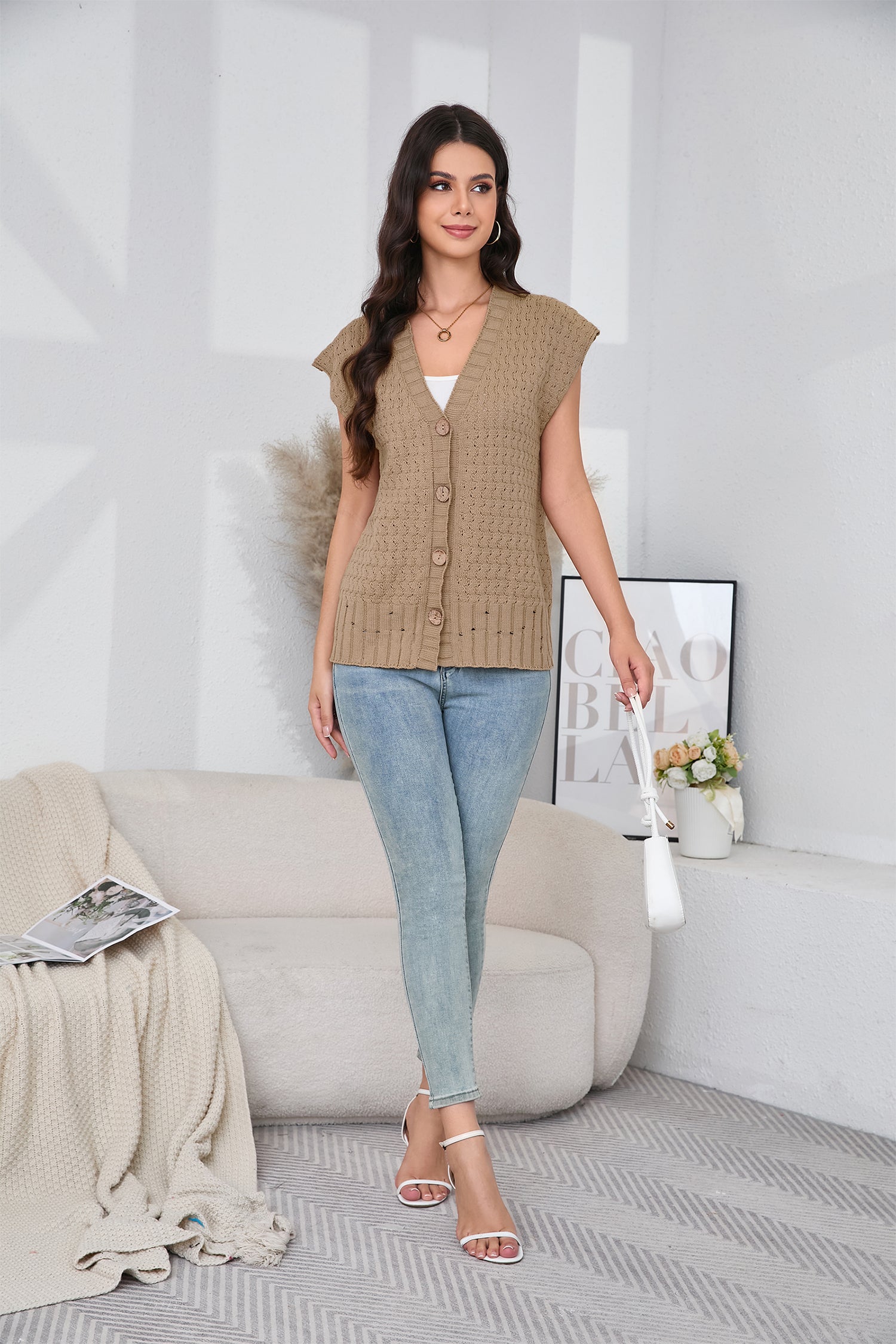 Cakulo Women's 2025 Oversized Sleeveless Cable Knit Summer Sweater Vest