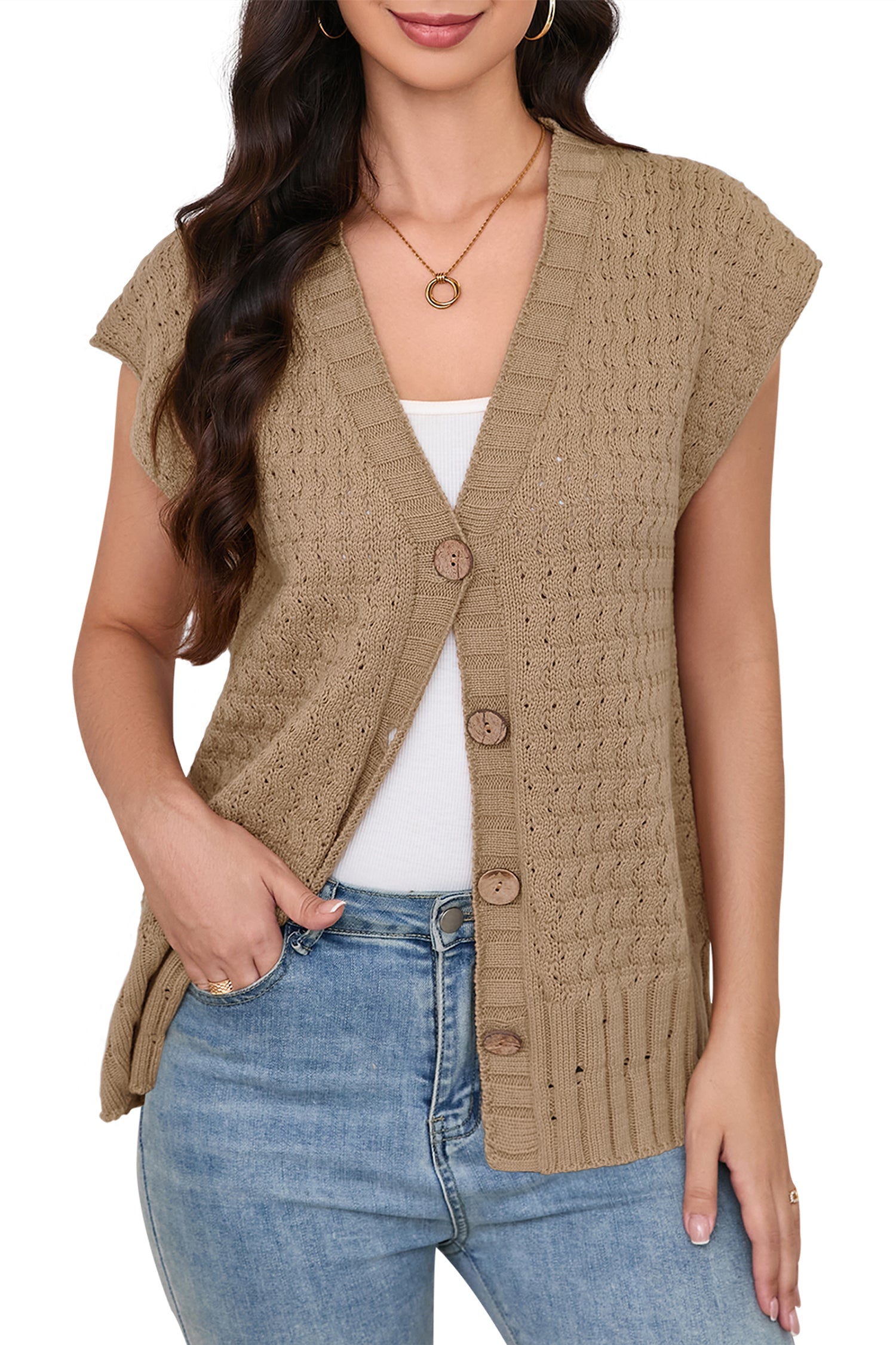 Cakulo Women's 2025 Oversized Sleeveless Cable Knit Summer Sweater Vest