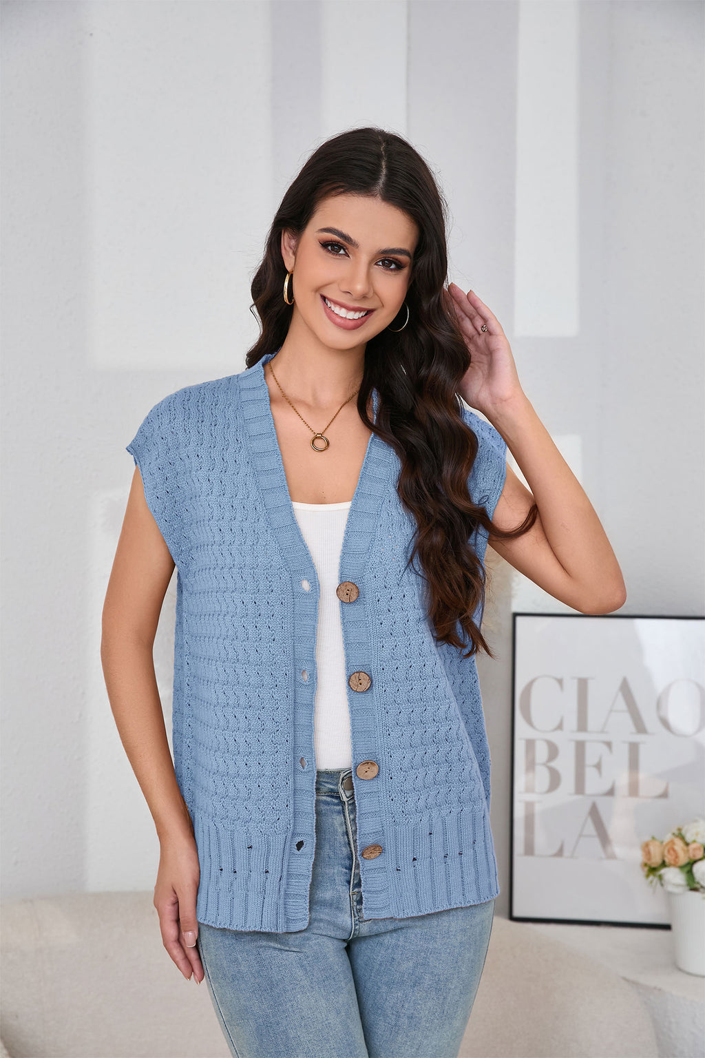 Cakulo Women's 2025 Oversized Sleeveless Cable Knit Summer Sweater Vest