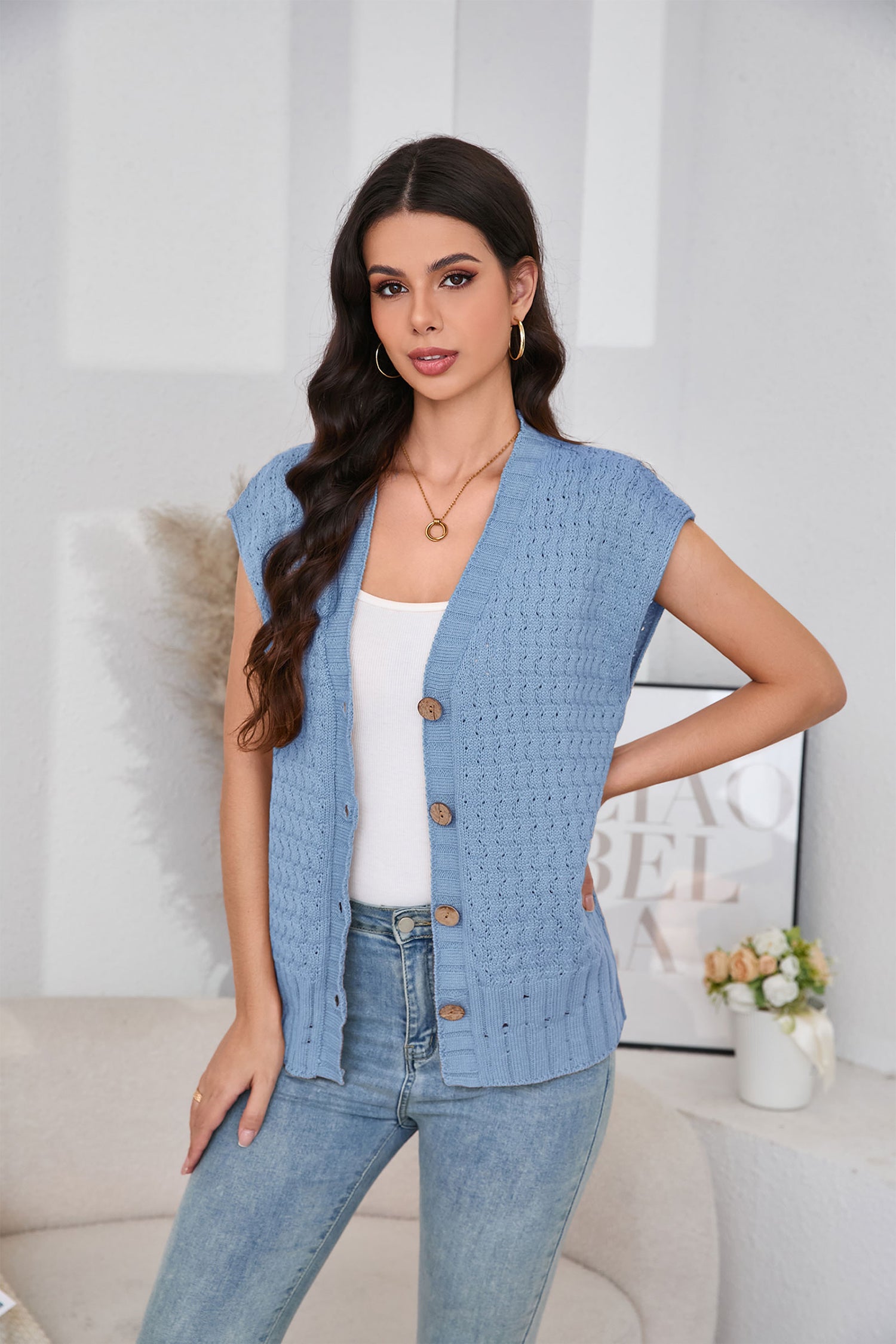 Cakulo Women's 2025 Oversized Sleeveless Cable Knit Summer Sweater Vest