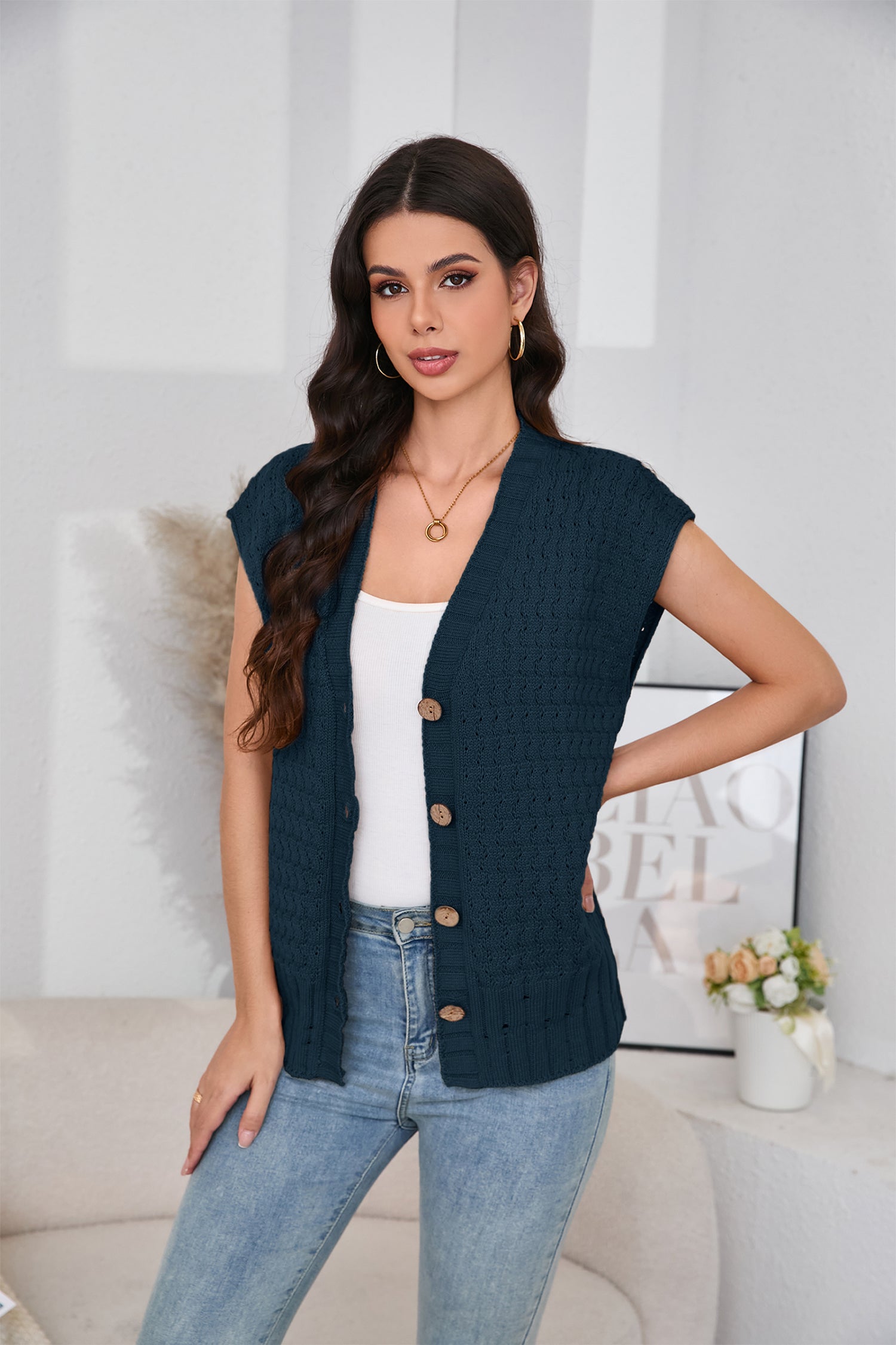 Cakulo Women's 2025 Oversized Sleeveless Cable Knit Summer Sweater Vest