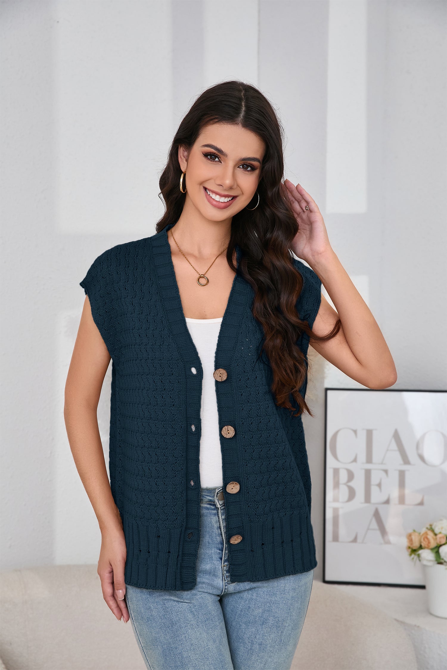 Cakulo Women's 2025 Oversized Sleeveless Cable Knit Summer Sweater Vest