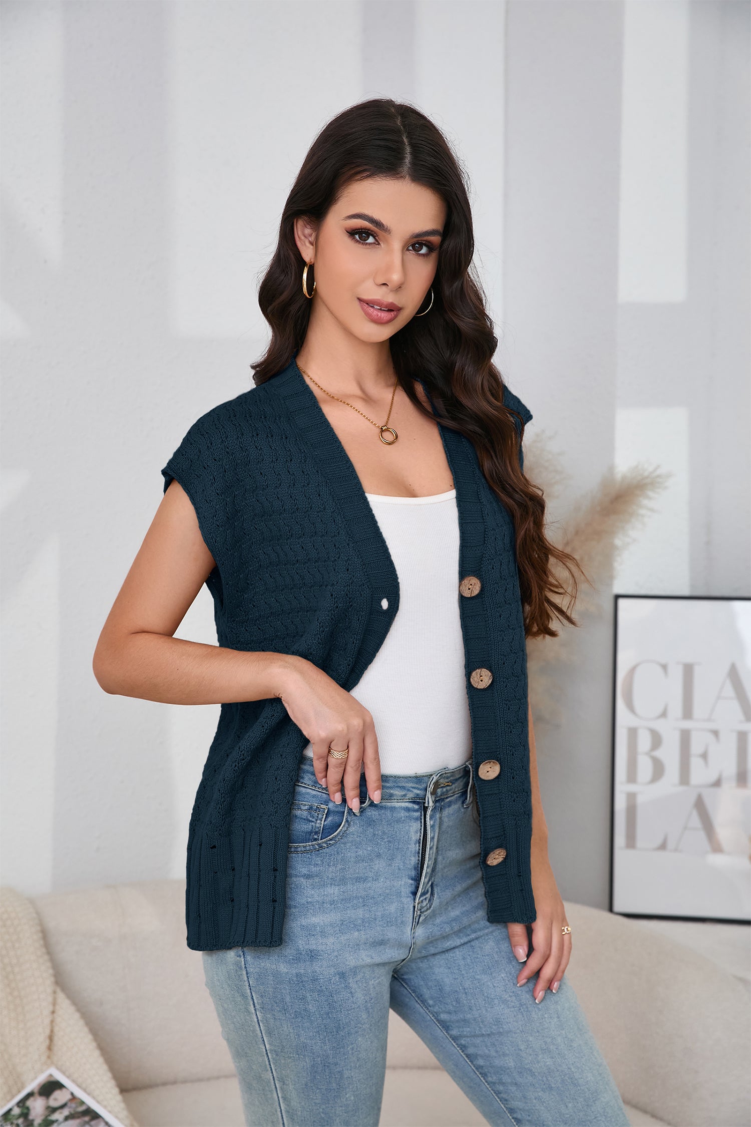 Cakulo Women's 2025 Oversized Sleeveless Cable Knit Summer Sweater Vest