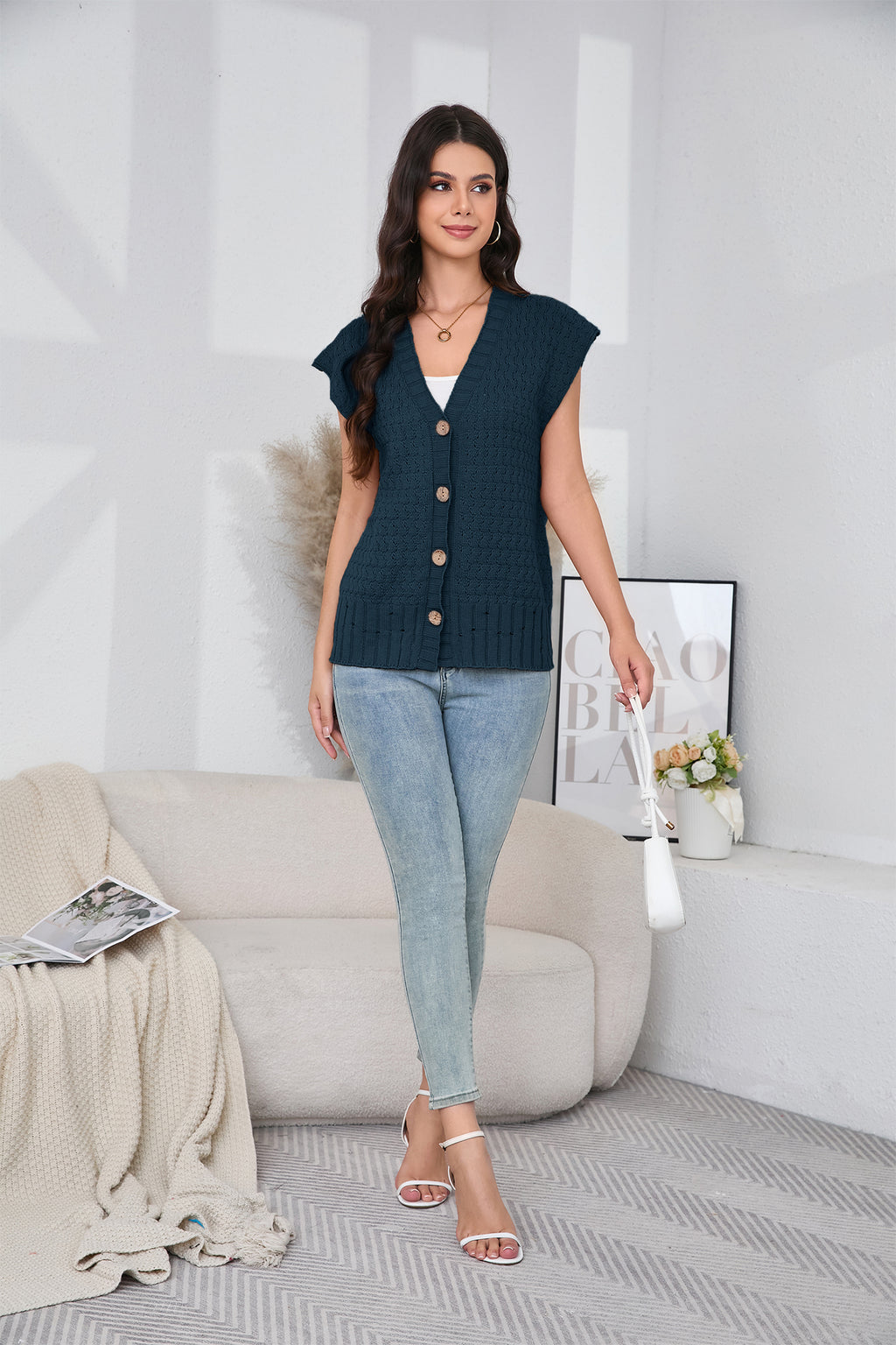 Cakulo Women's 2025 Oversized Sleeveless Cable Knit Summer Sweater Vest