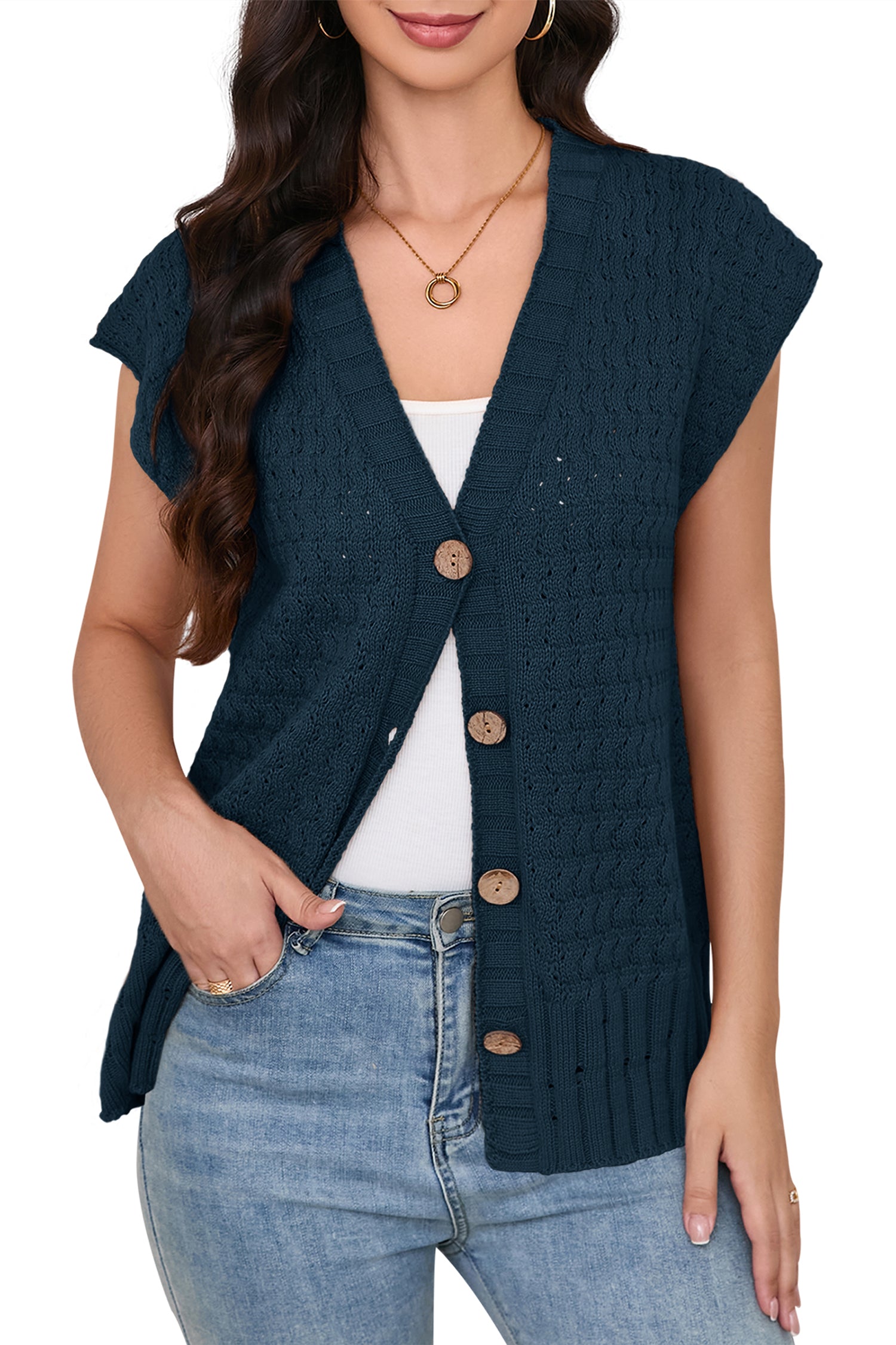 Cakulo Women's 2025 Oversized Sleeveless Cable Knit Summer Sweater Vest