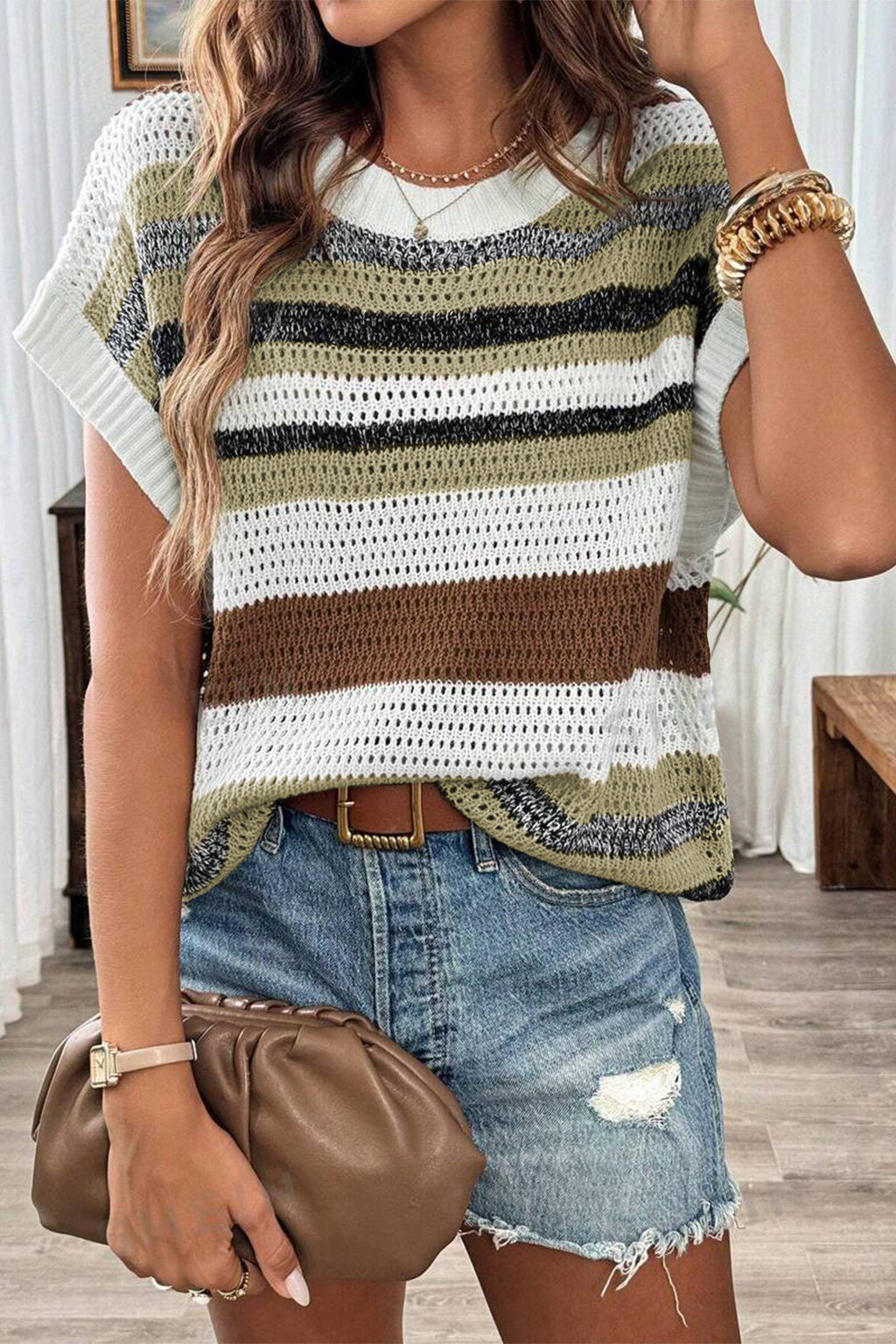 Cakulo Women's Summer Striped Color Block Sleeveless Knit Top