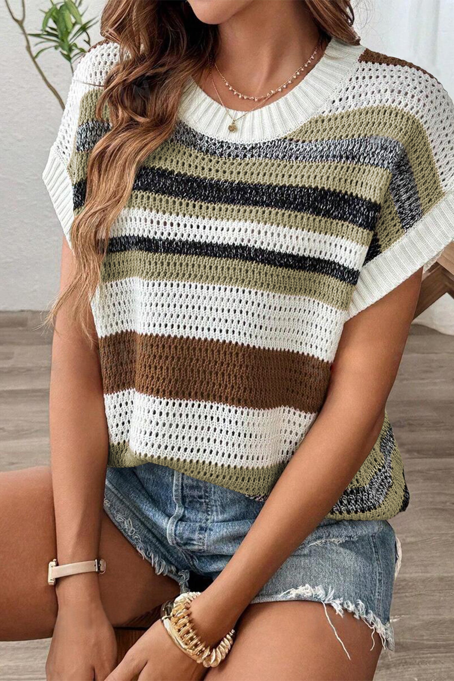 Cakulo Women's Summer Striped Color Block Sleeveless Knit Top