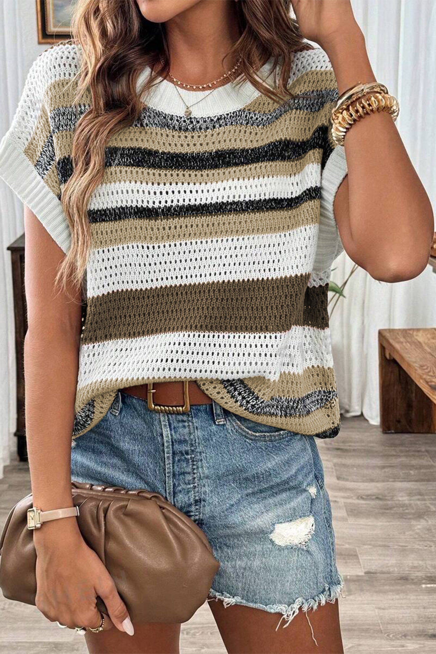 Cakulo Women's Summer Striped Color Block Sleeveless Knit Top