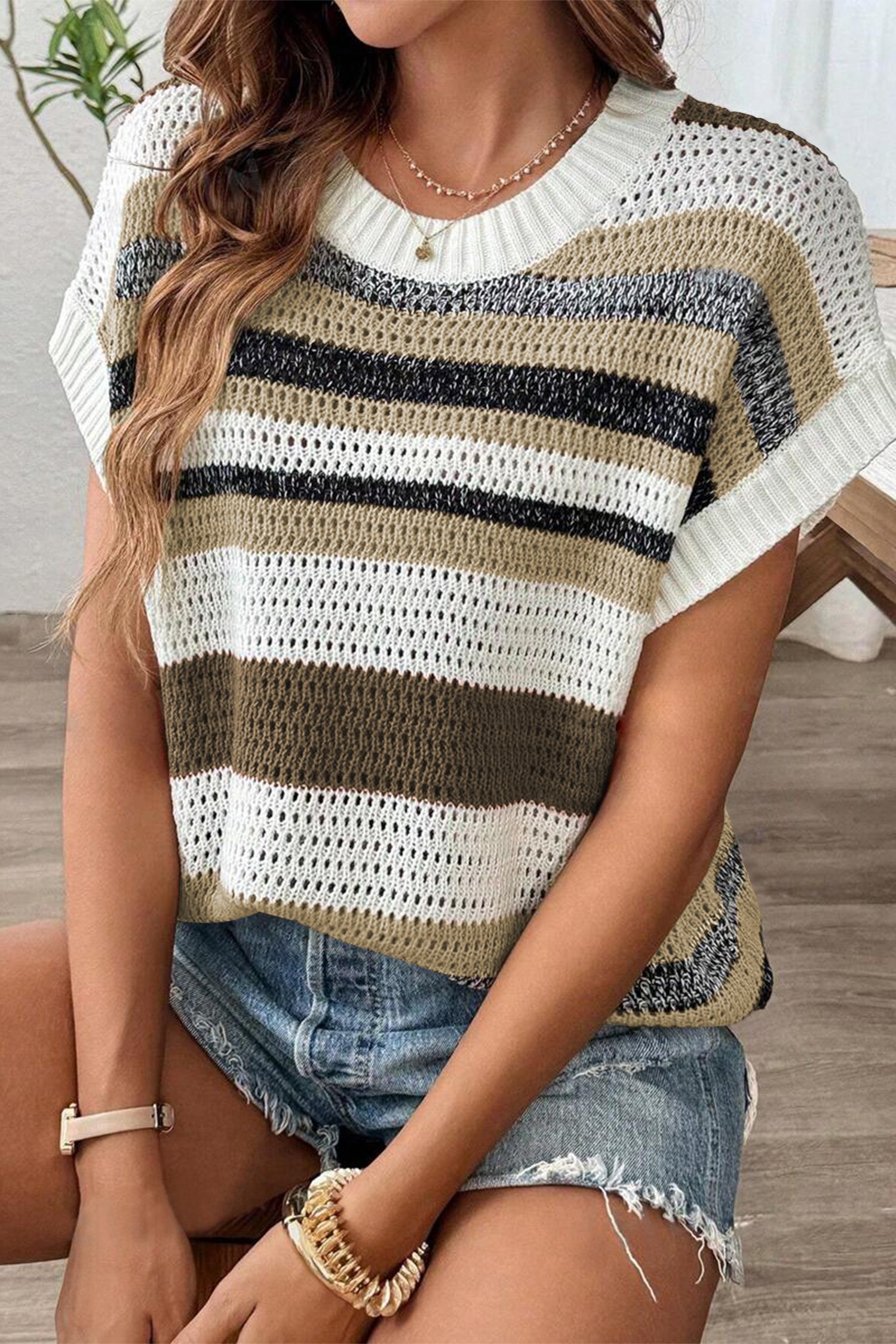 Cakulo Women's Summer Striped Color Block Sleeveless Knit Top