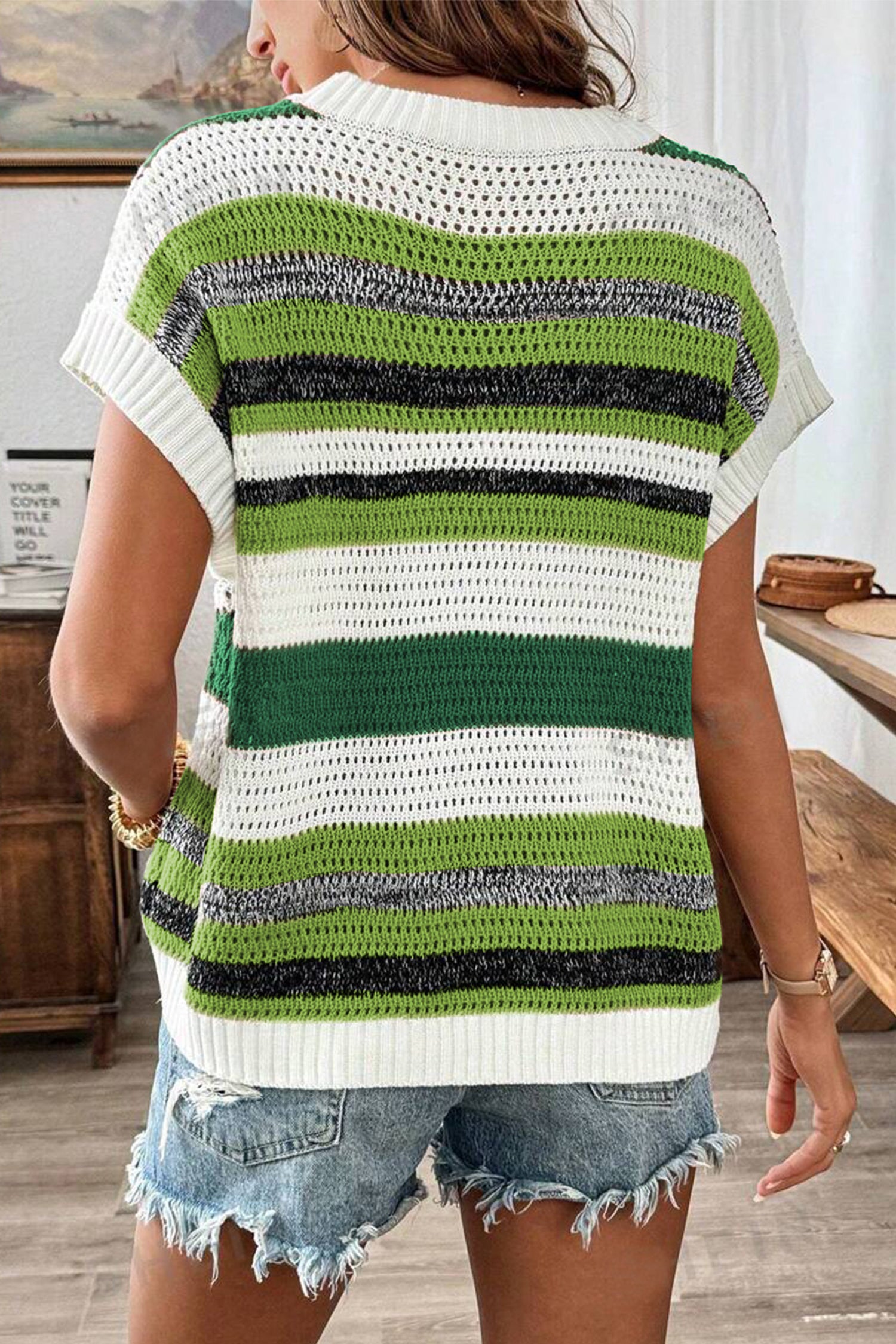 Cakulo Women's Summer Striped Color Block Sleeveless Knit Top