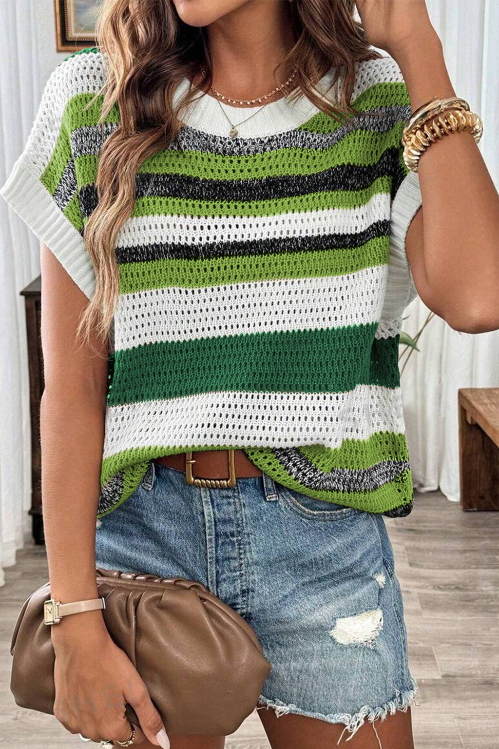 Cakulo Women's Summer Striped Color Block Sleeveless Knit Top