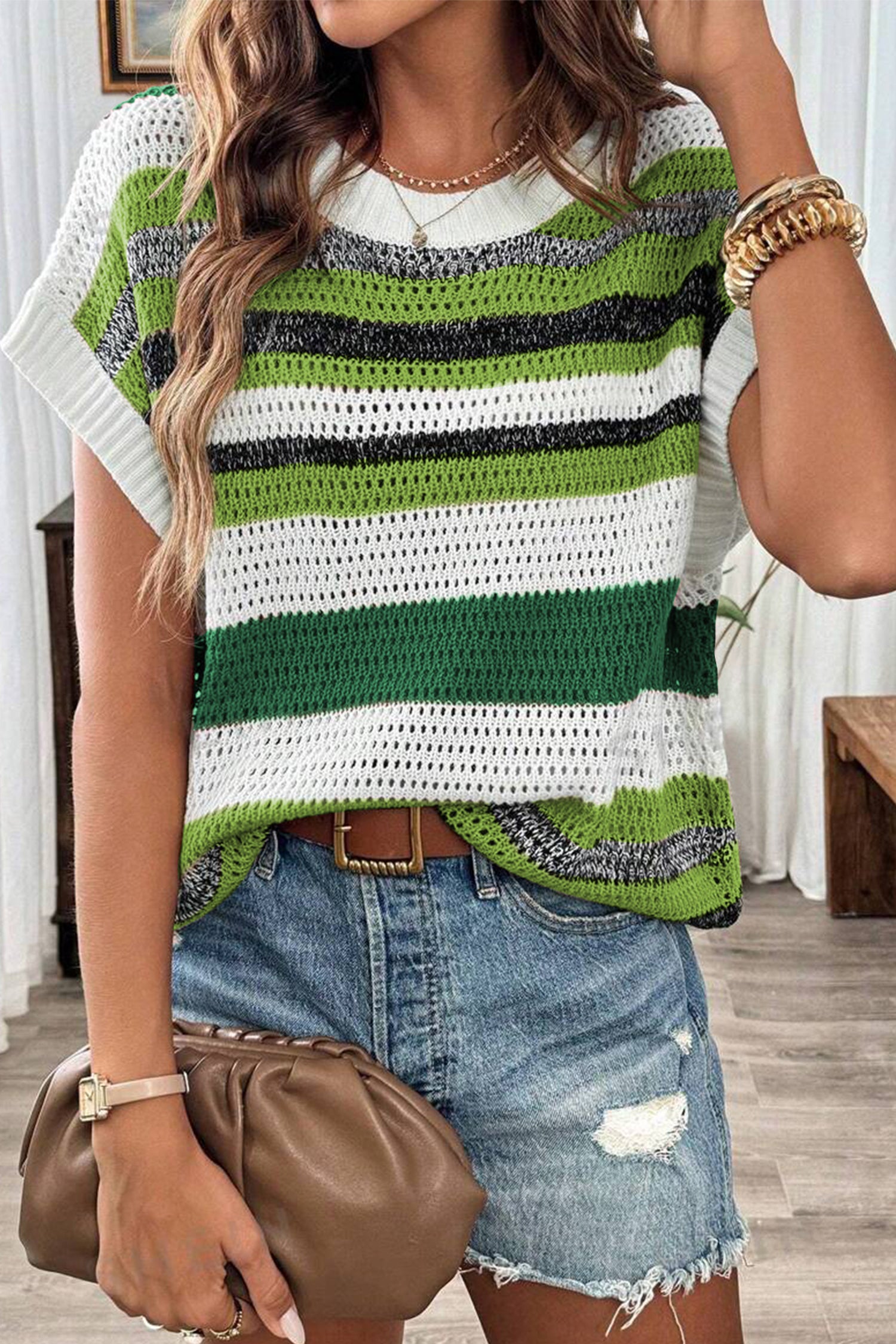 Cakulo Women's Summer Striped Color Block Sleeveless Knit Top