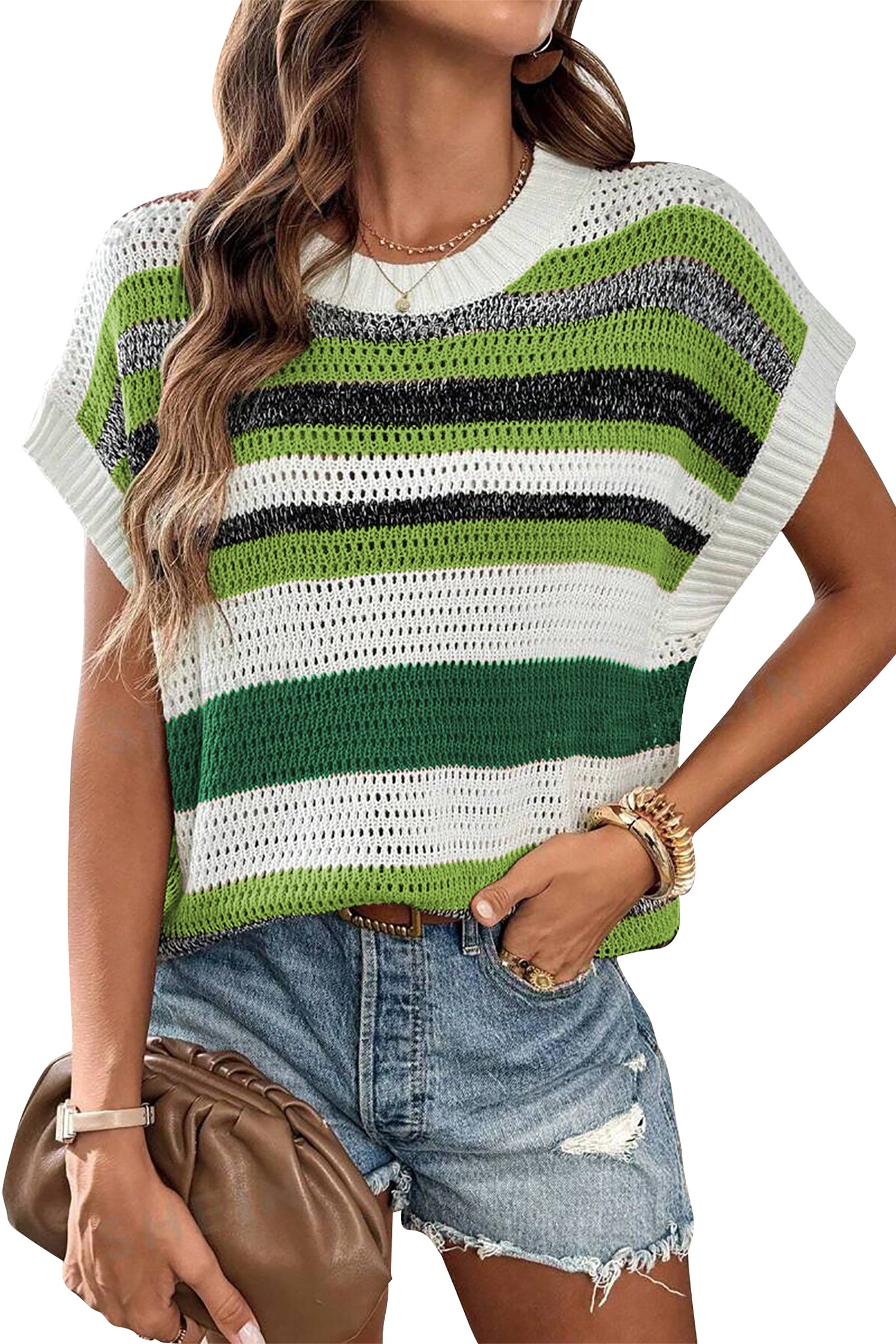 Cakulo Women's Summer Striped Color Block Sleeveless Knit Top