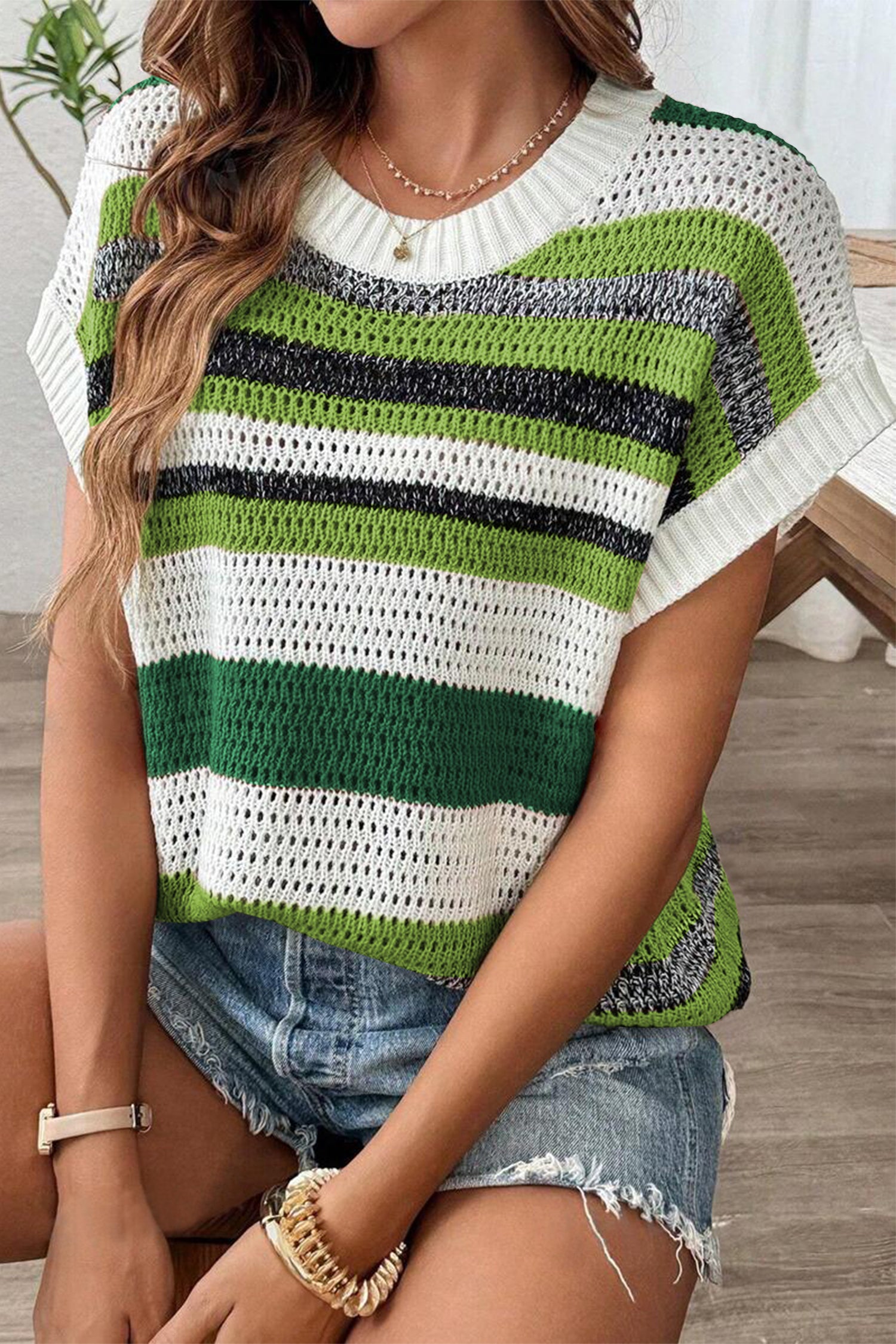Cakulo Women's Summer Striped Color Block Sleeveless Knit Top