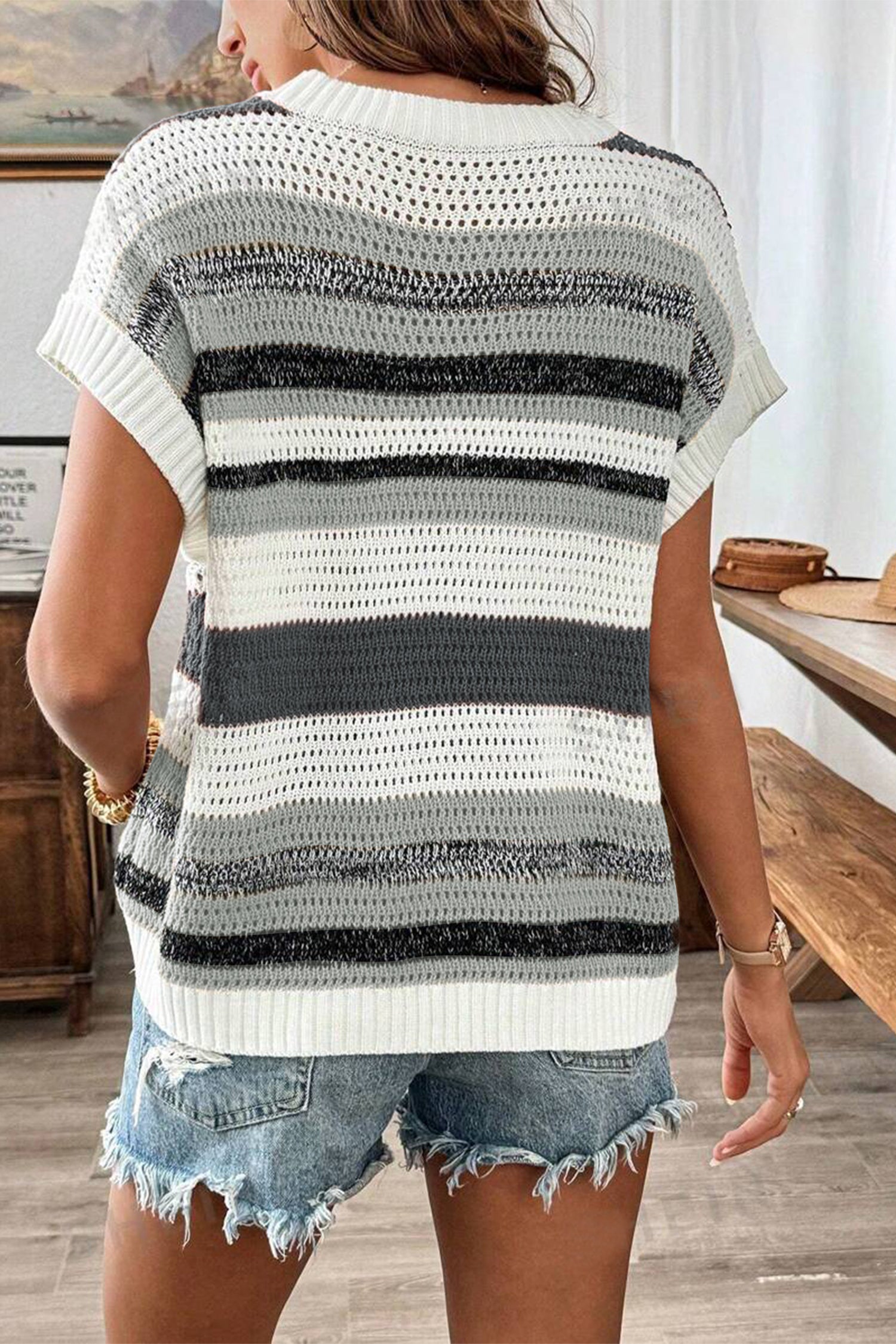 Cakulo Women's Summer Striped Color Block Sleeveless Knit Top