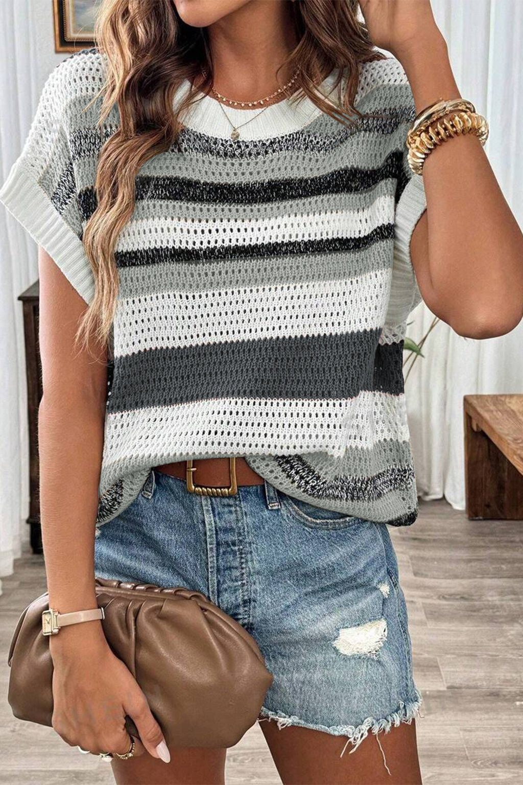 Cakulo Women's Summer Striped Color Block Sleeveless Knit Top
