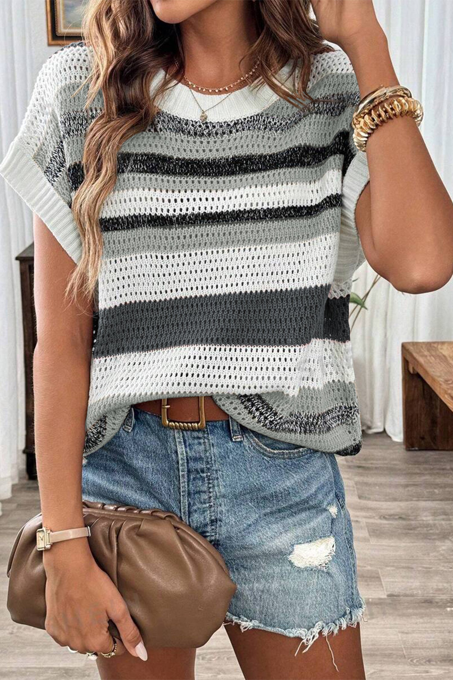 Cakulo Women's Summer Striped Color Block Sleeveless Knit Top