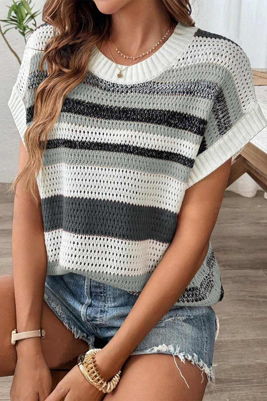 Cakulo Women's Summer Striped Color Block Sleeveless Knit Top