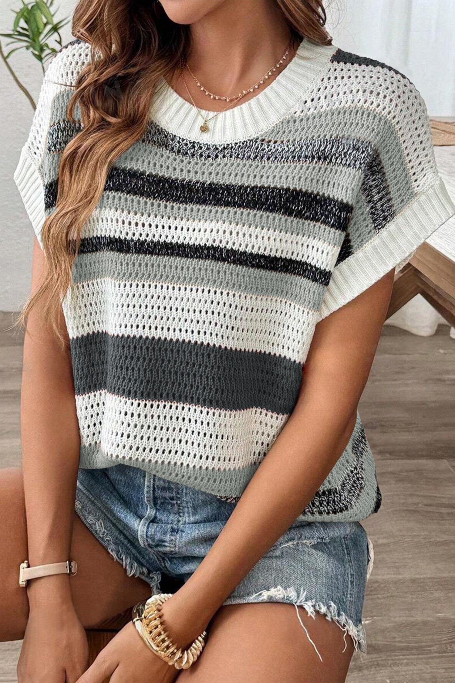 Cakulo Women's Summer Striped Color Block Sleeveless Knit Top