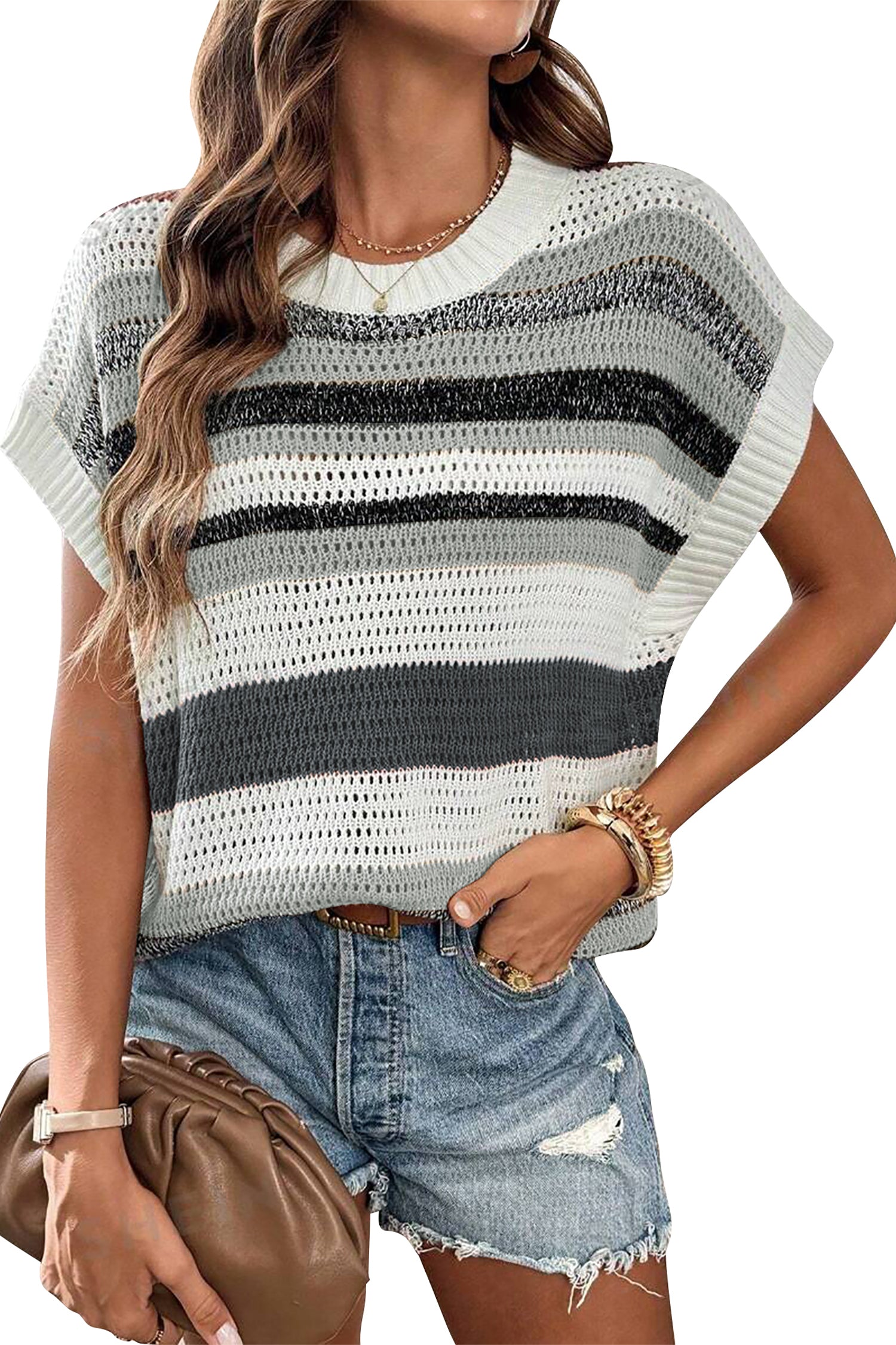 Cakulo Women's Summer Striped Color Block Sleeveless Knit Top