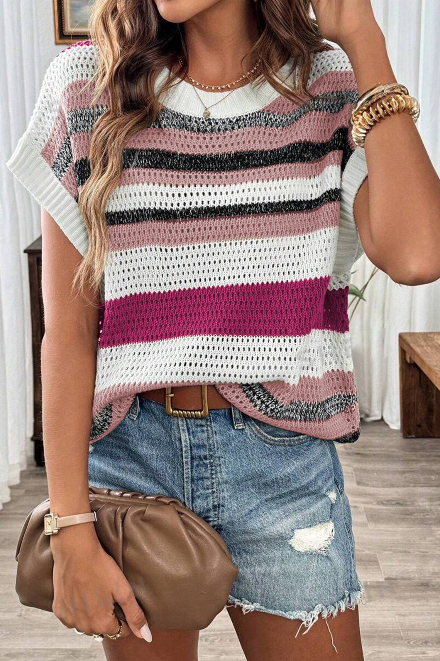 Cakulo Women's Summer Striped Color Block Sleeveless Knit Top